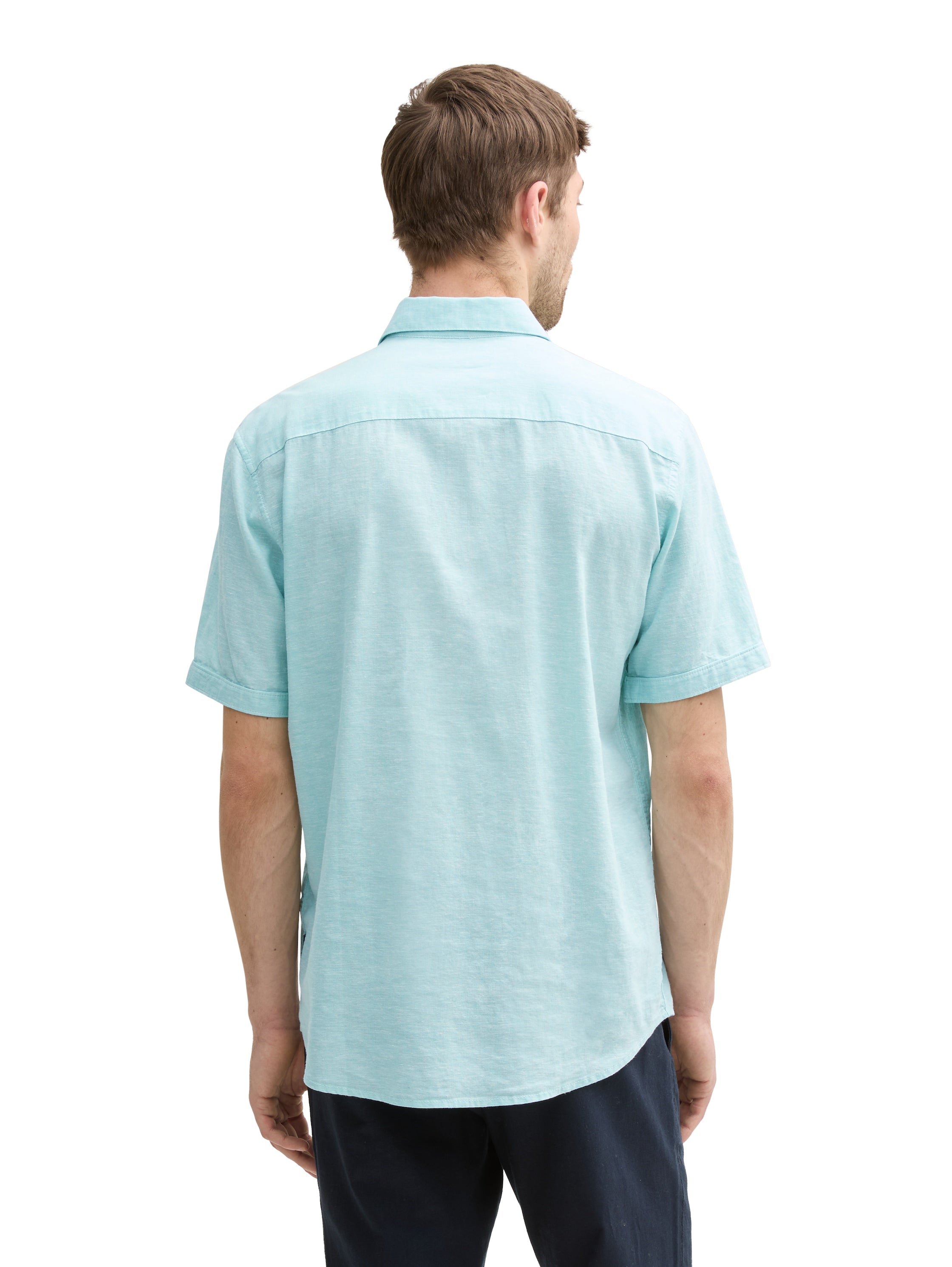 Tom Tailor Regular Fit Pastel Turquoise Shirt With Linen Content