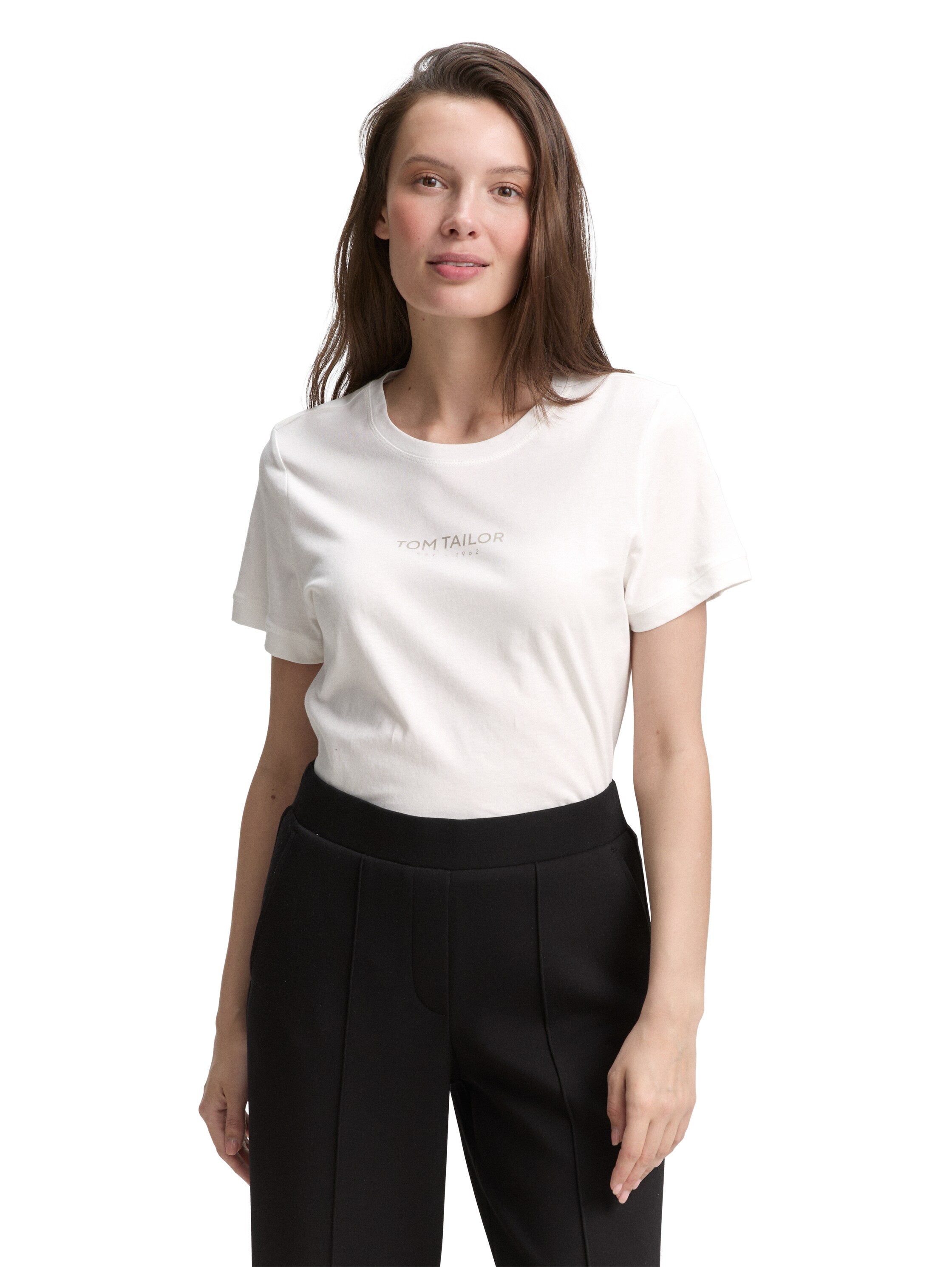 Tom Tailor White Crew Neck T-shirt With Logo