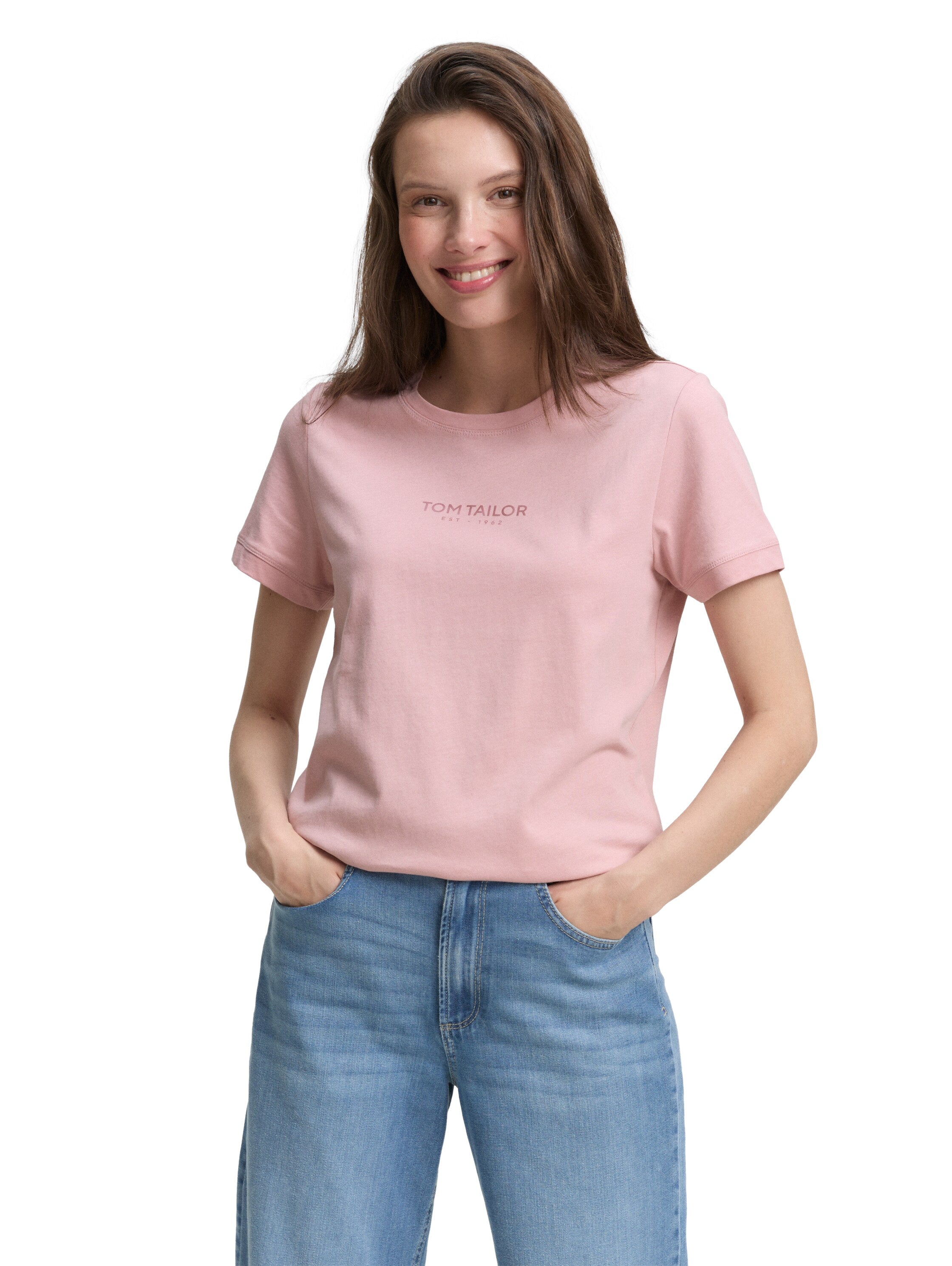 Tom Tailor Pink Crew Neck T-shirt With Logo