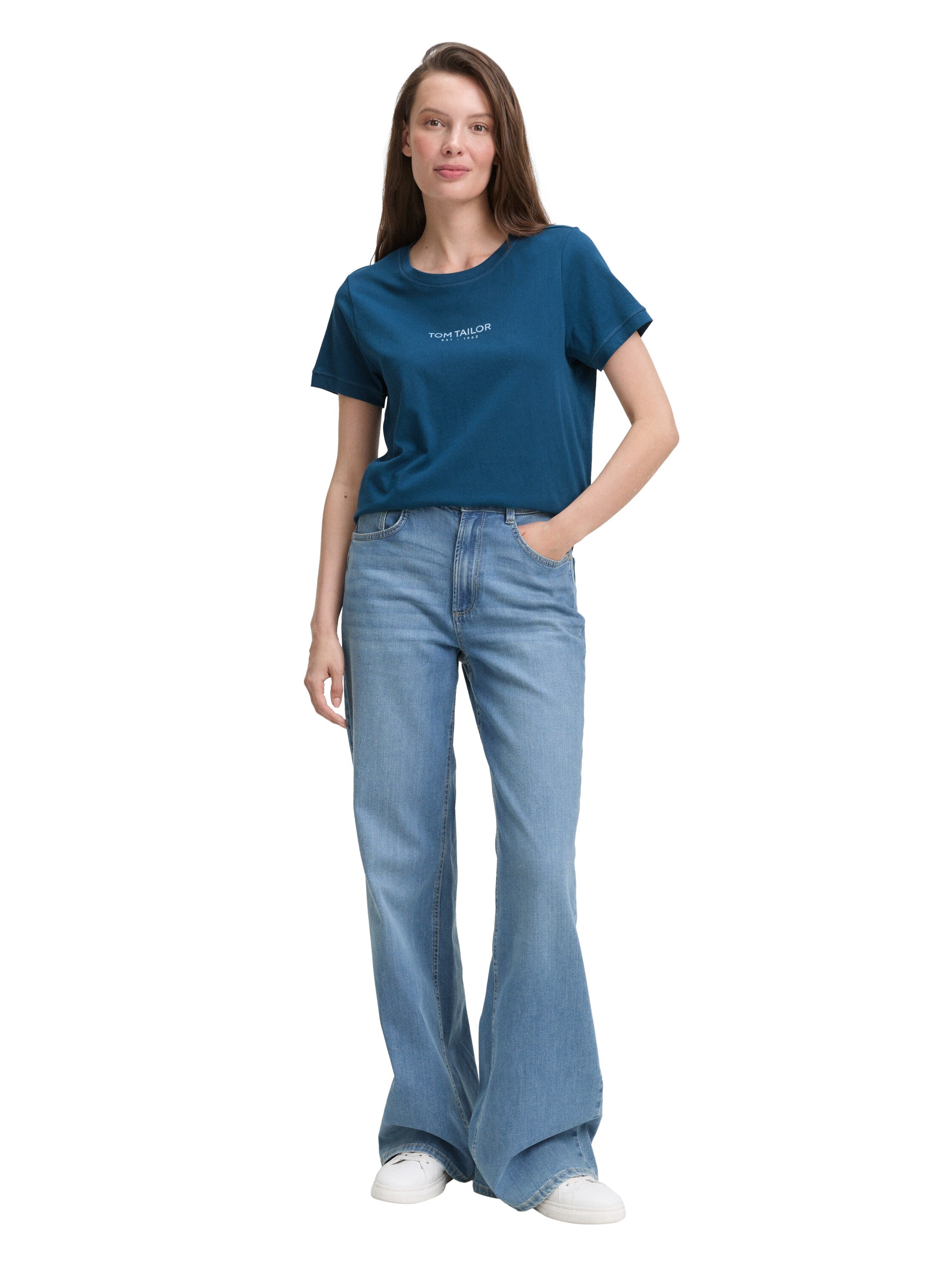 Tom Tailor Blue Petrol Crew Neck T-shirt With Logo