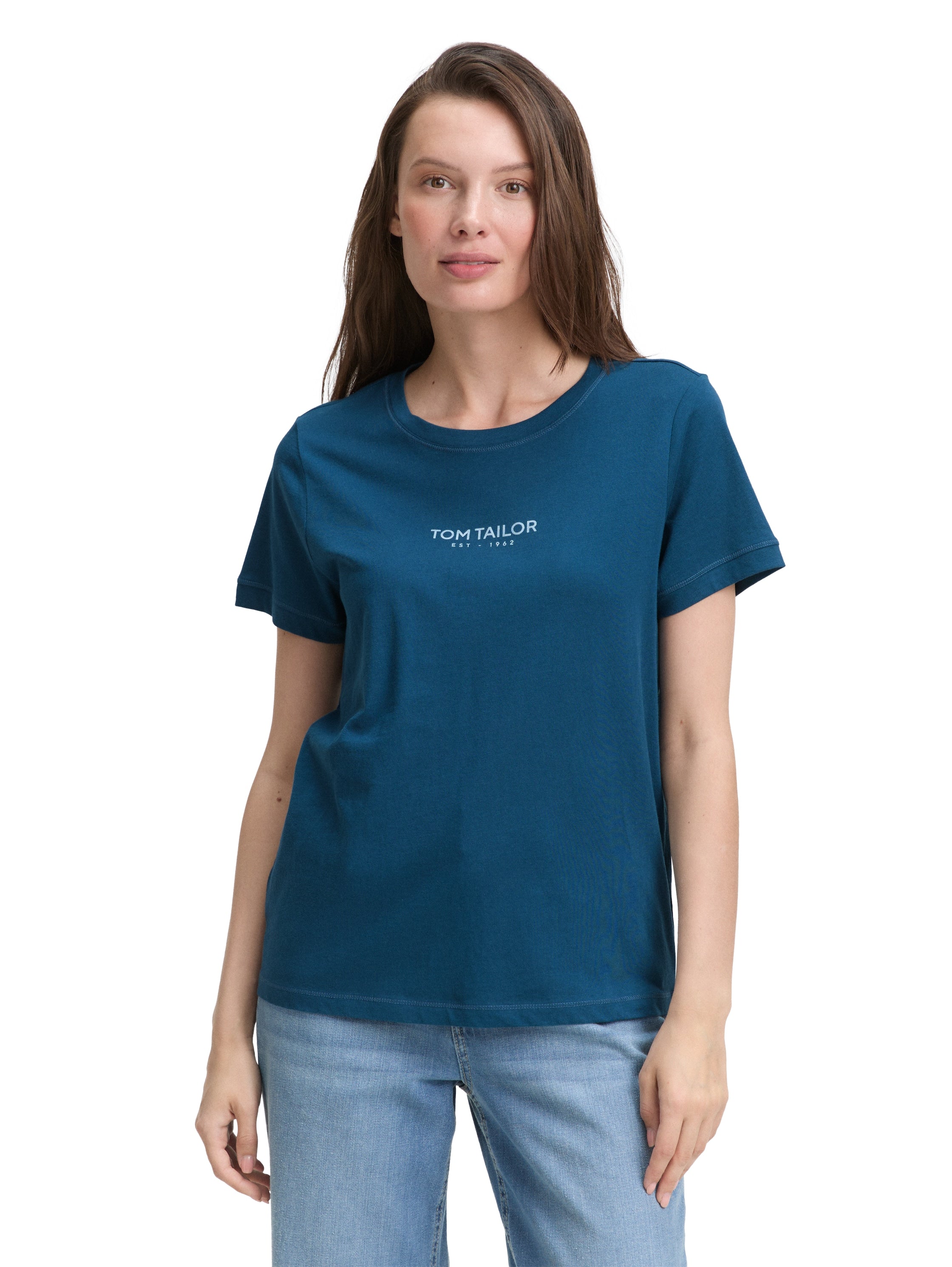 Tom Tailor Blue Petrol Crew Neck T-shirt With Logo