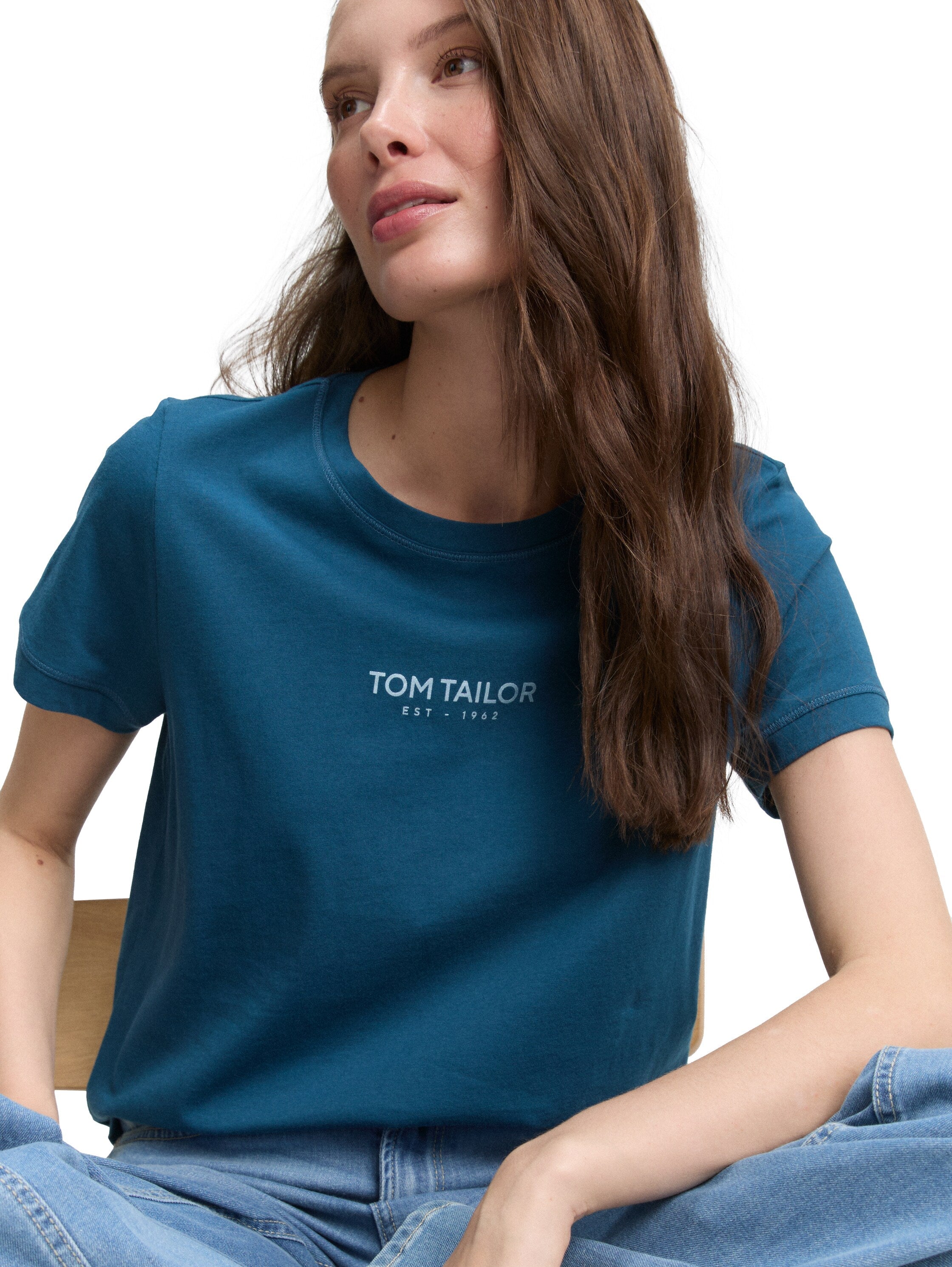 Tom Tailor Blue Petrol Crew Neck T-shirt With Logo