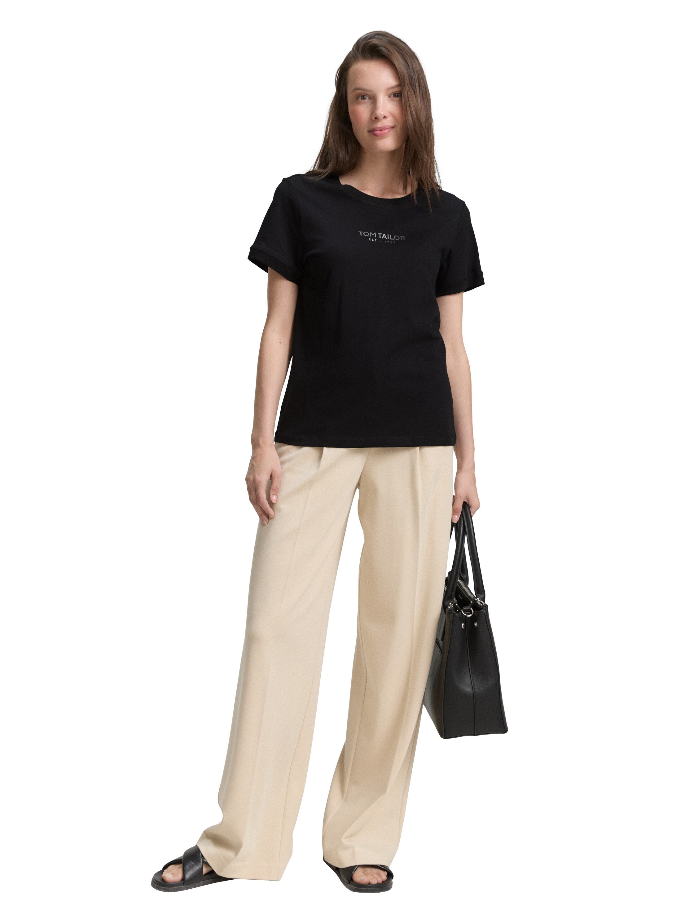 Tom Tailor Black Crew Neck T-shirt With Logo