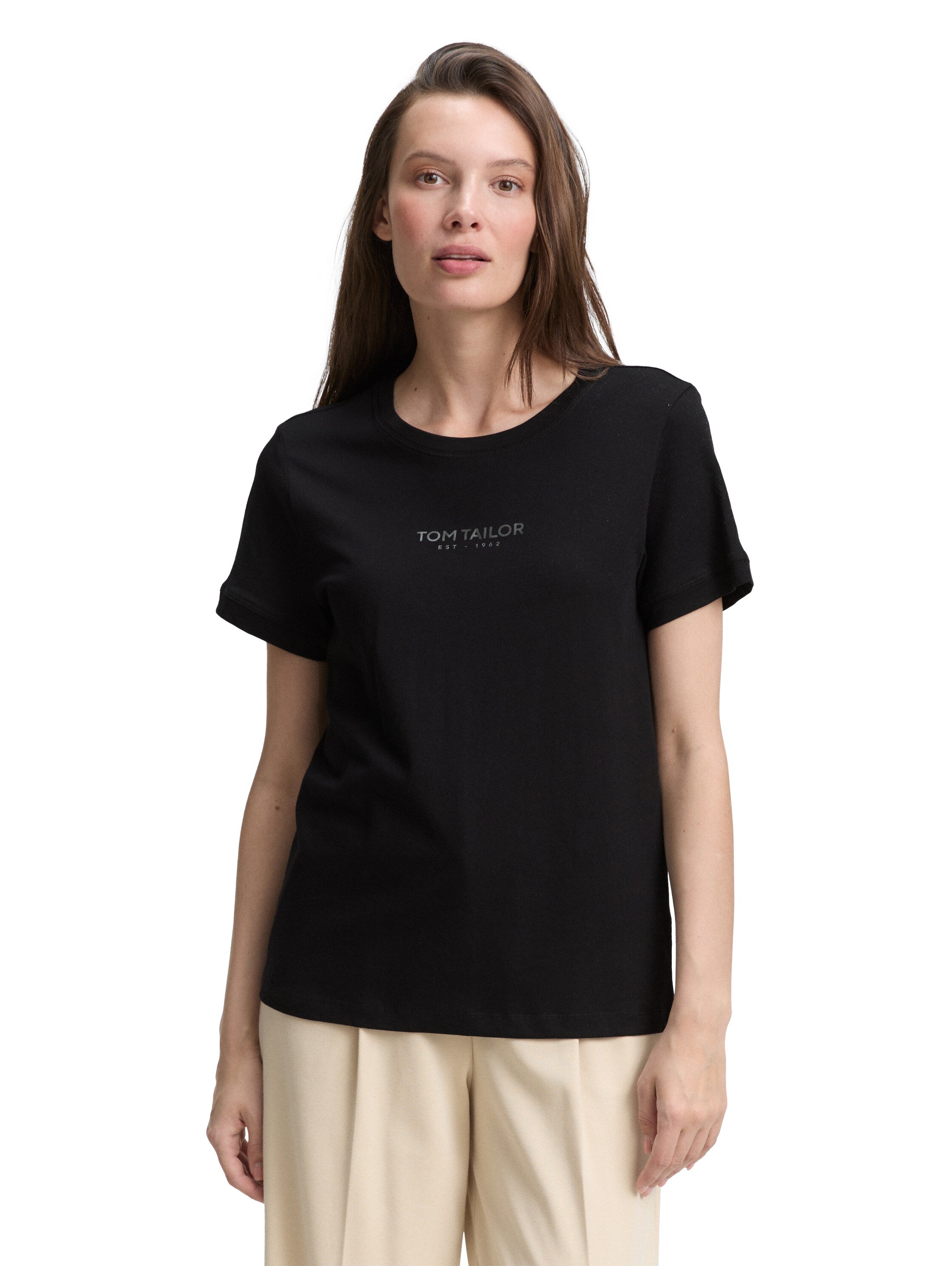 Tom Tailor Black Crew Neck T-shirt With Logo