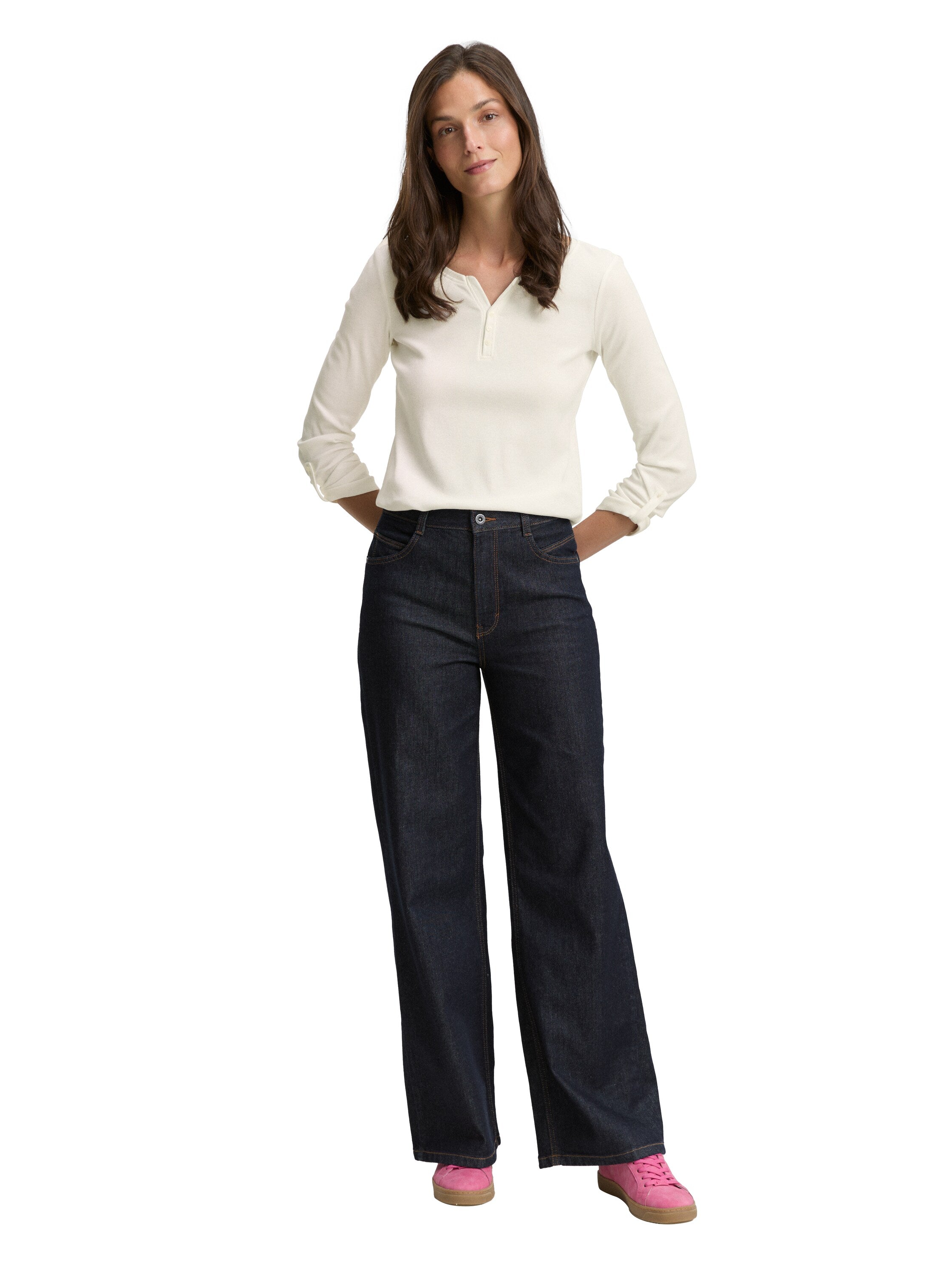 Tom Tailor Long Sleeved Off white Top With Three Button To Close