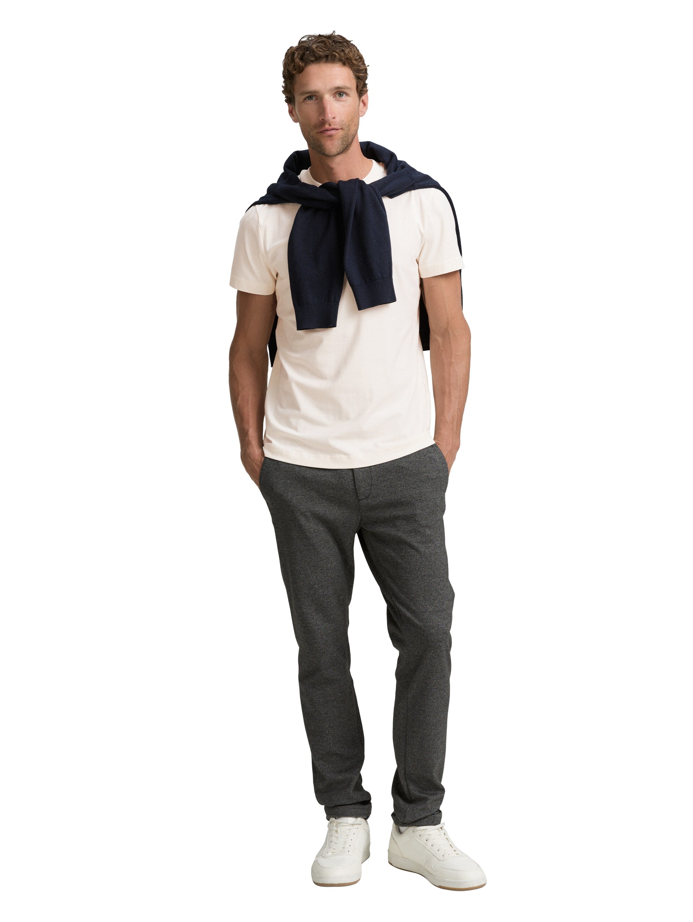 Tom Tailor Slim Fit Offwhite T-shirt with Stretch