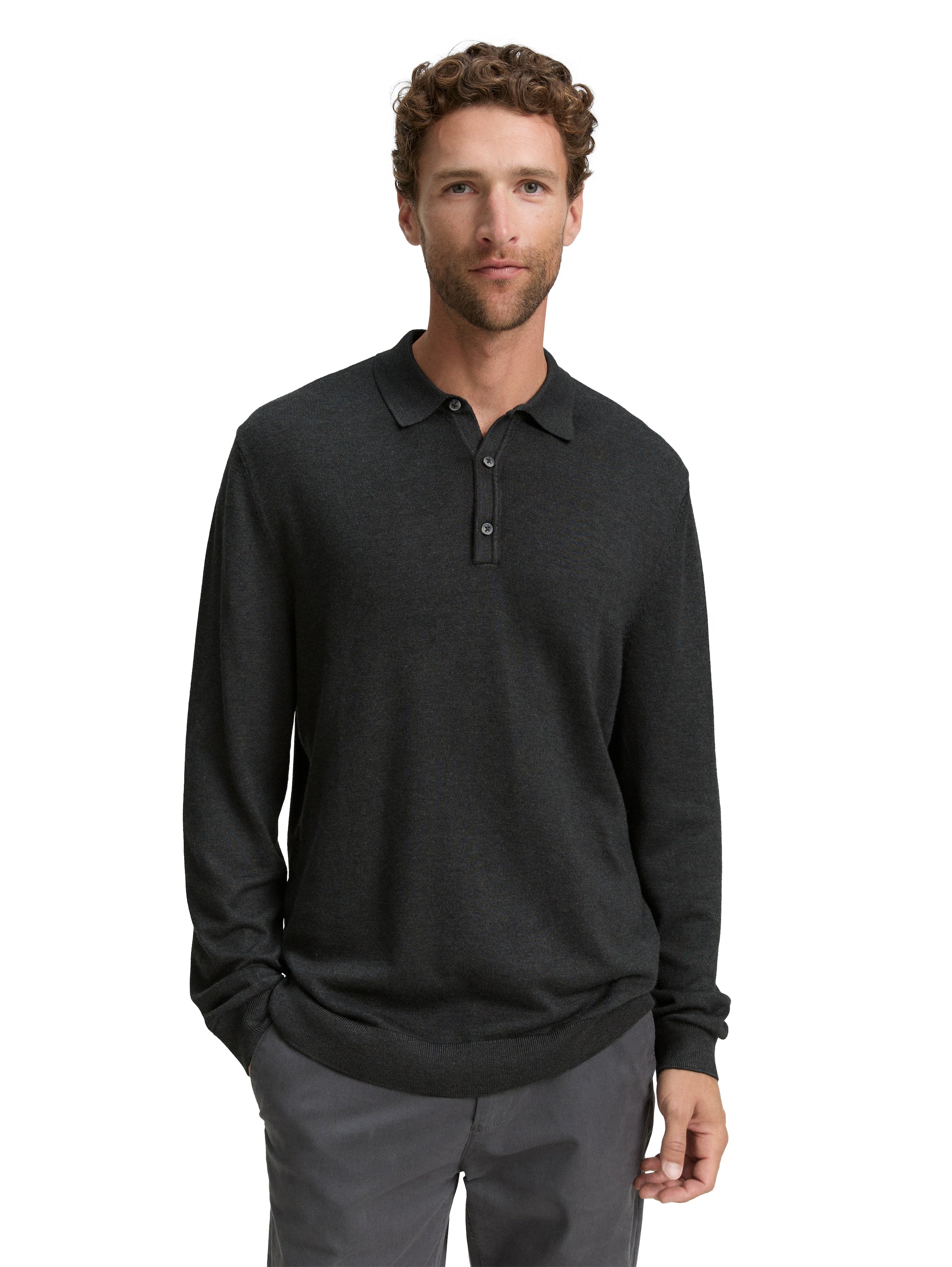 Tom Tailor Black Grey Knitted Polo