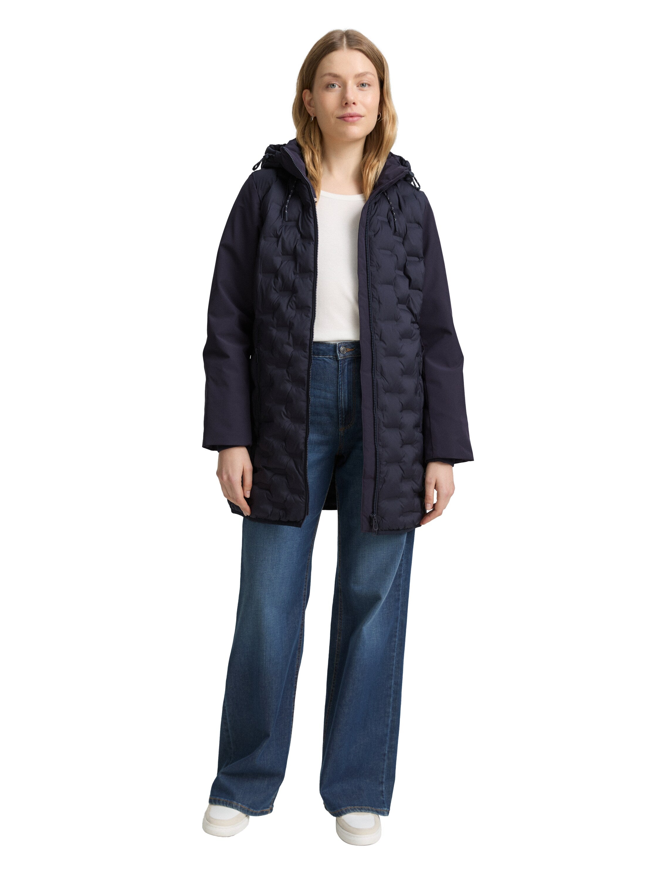 Tom Tailor Navy Long Jacket With Hood