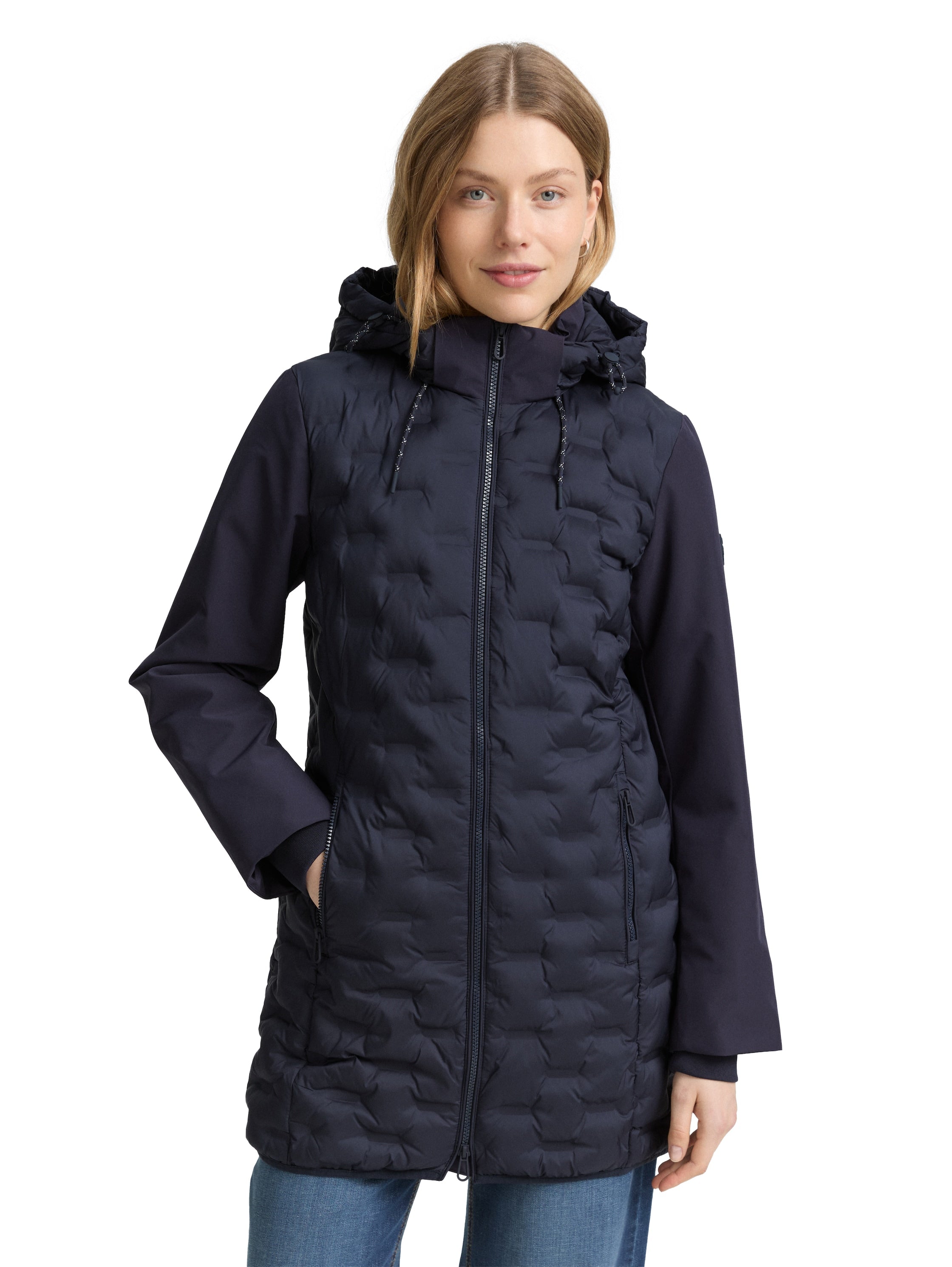 Tom Tailor Navy Long Jacket With Hood