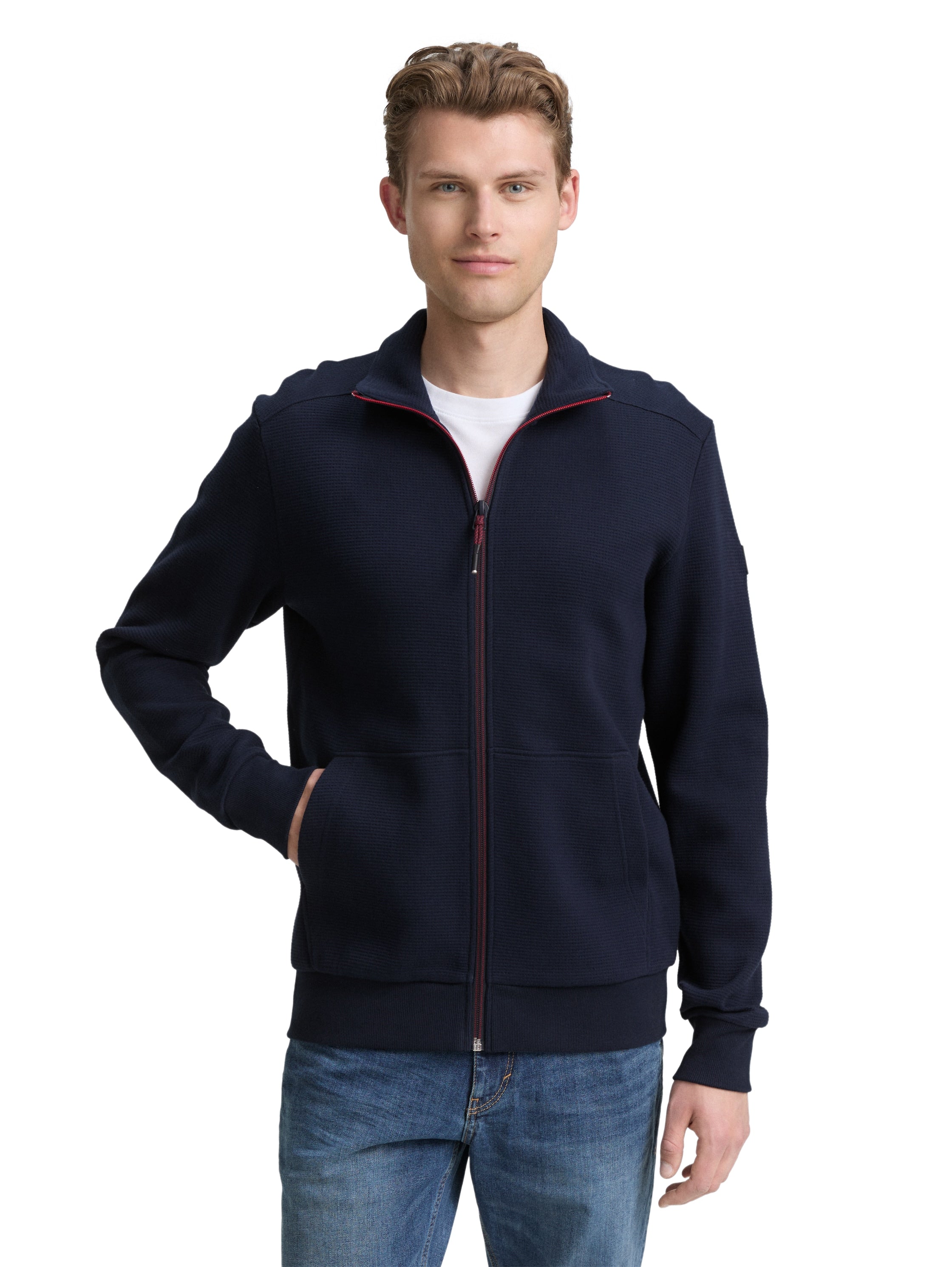 Tom Tailor Navy Zippered Jacket With Stand Up Collar