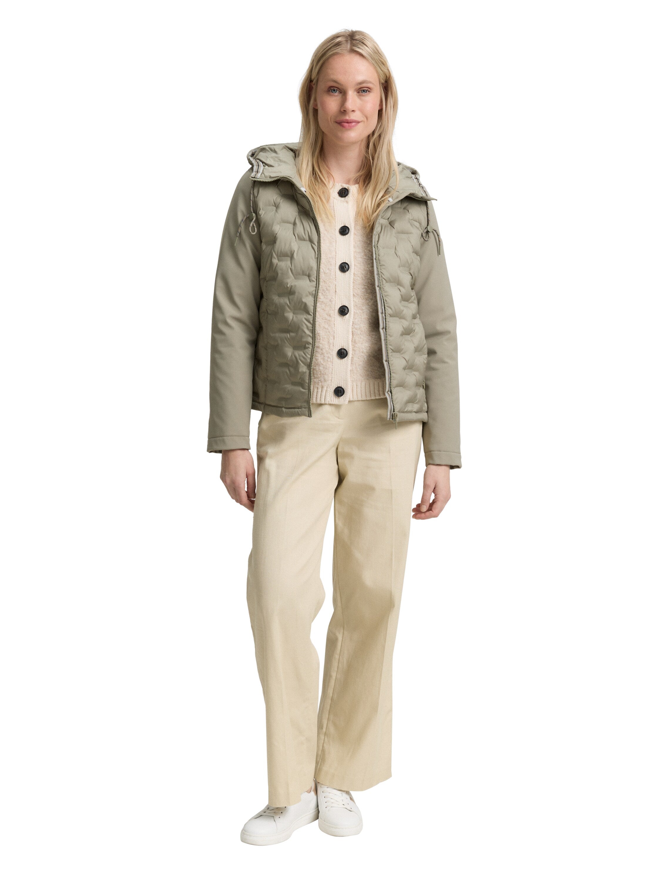 Tom Tailor Hybrid Quilted Smoke Olive Jacket With a Hood