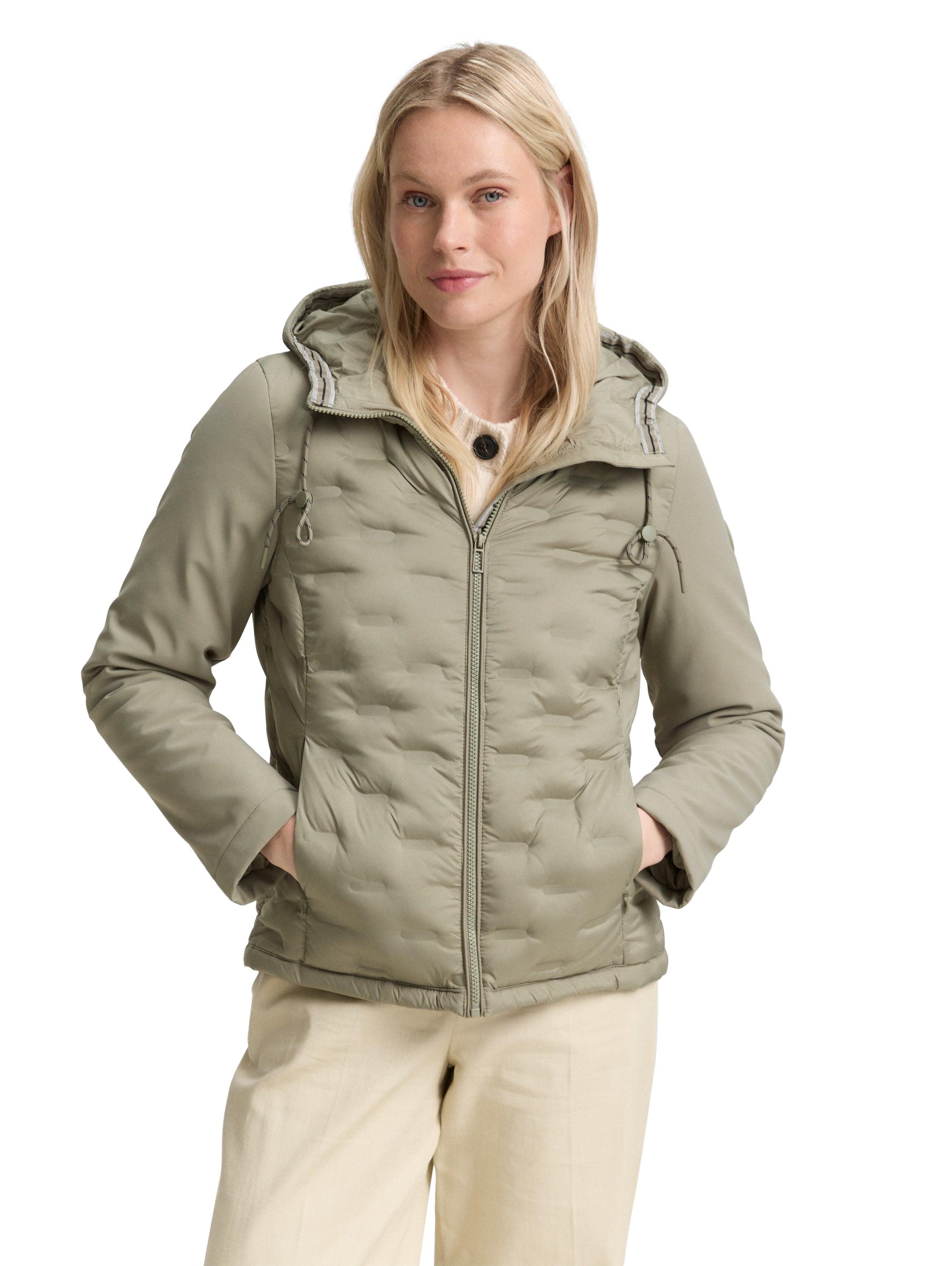 Tom Tailor Hybrid Quilted Smoke Olive Jacket With a Hood