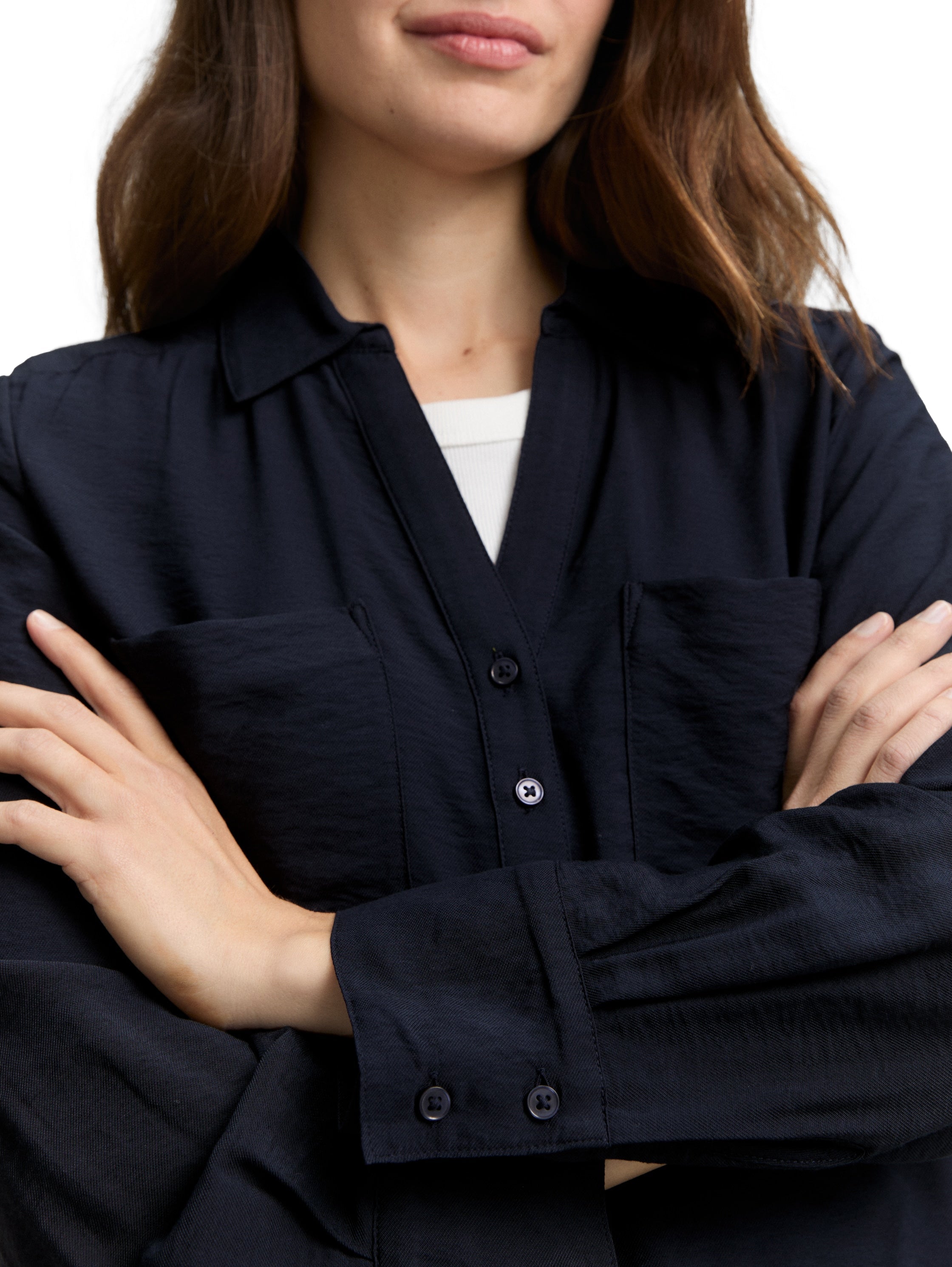 Tom Tailor Crinkle Blouse With Breast Pockets