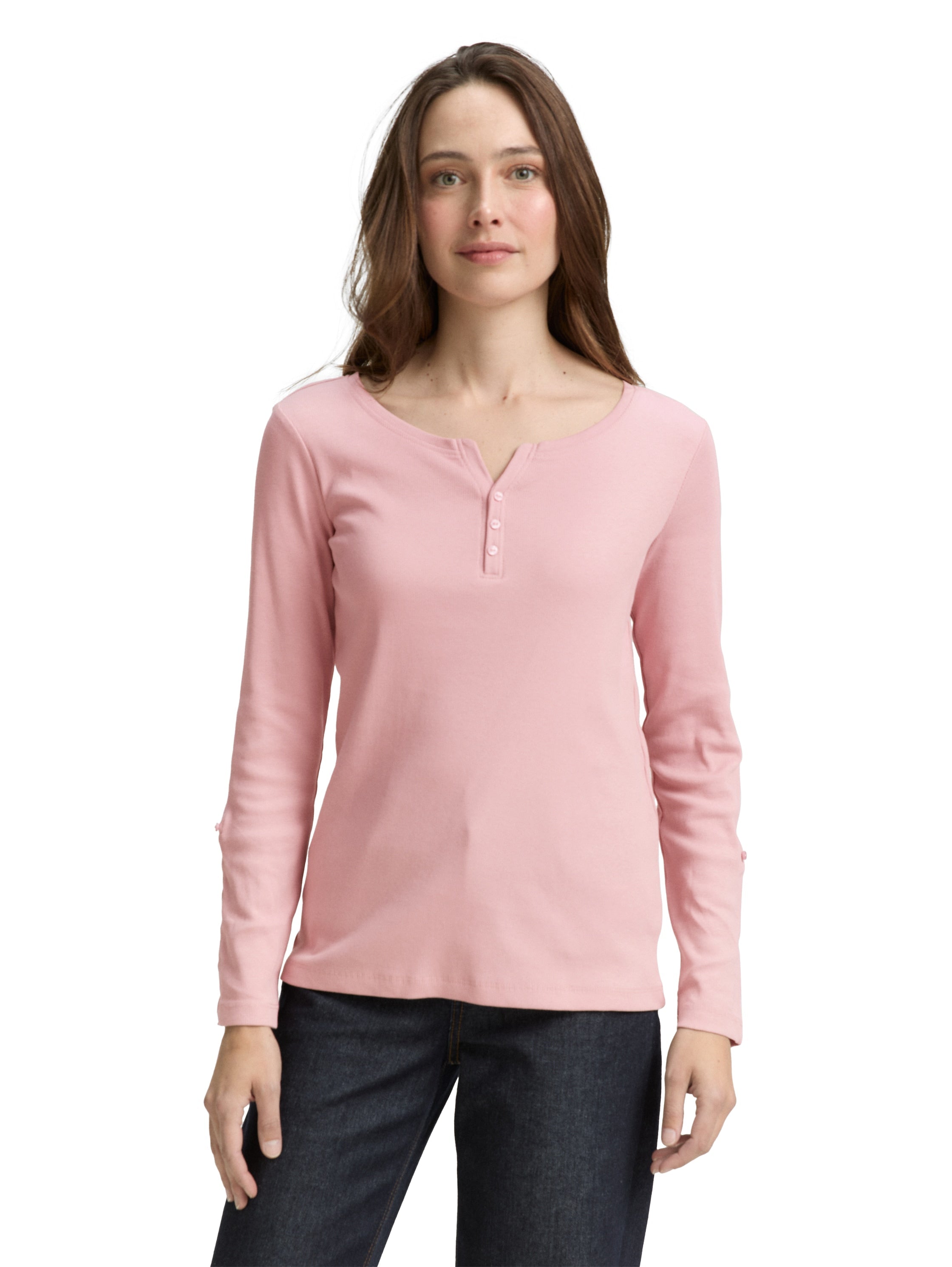 Tom Tailor Long Sleeved Light Pink Top With Three Button To Close