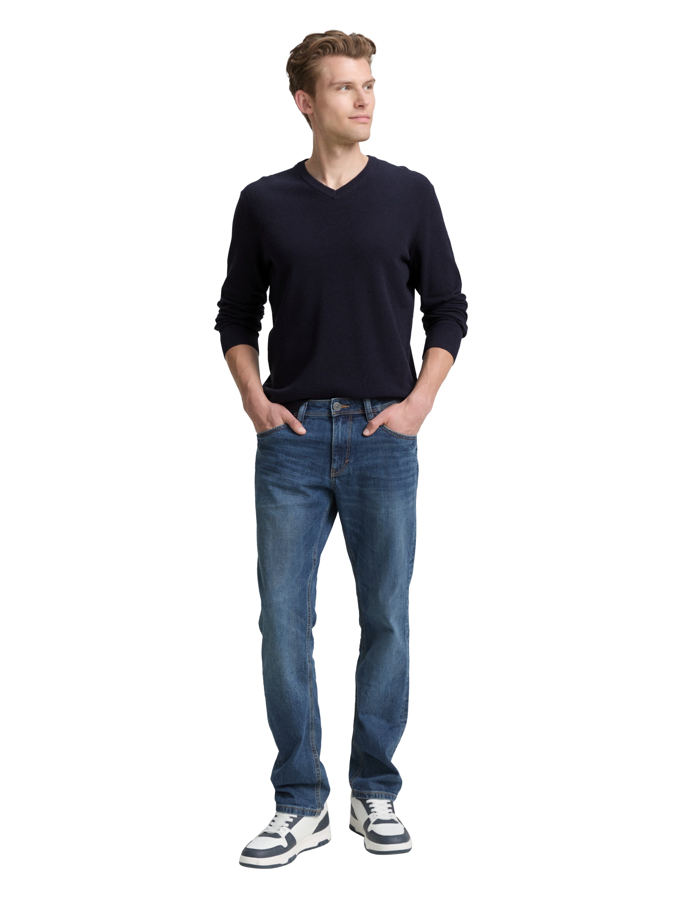 Tom Tailor Knitted Navy Sweater With V- Neck Collar
