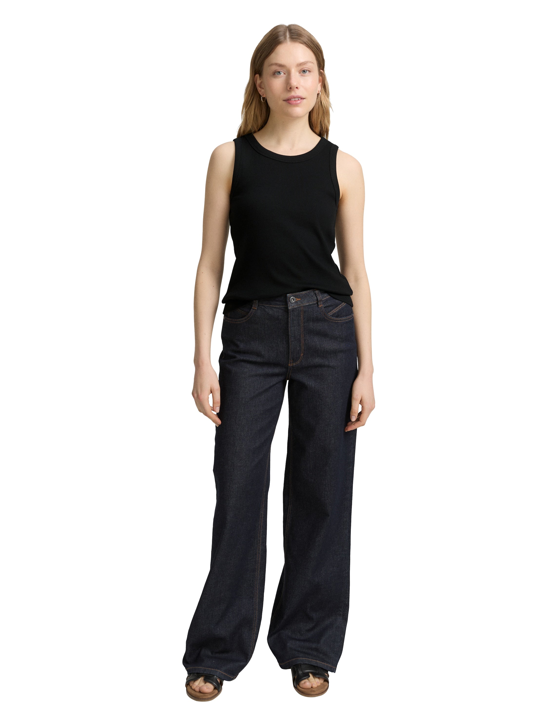 Tom Tailor Black Basic Ribbed T-shirt