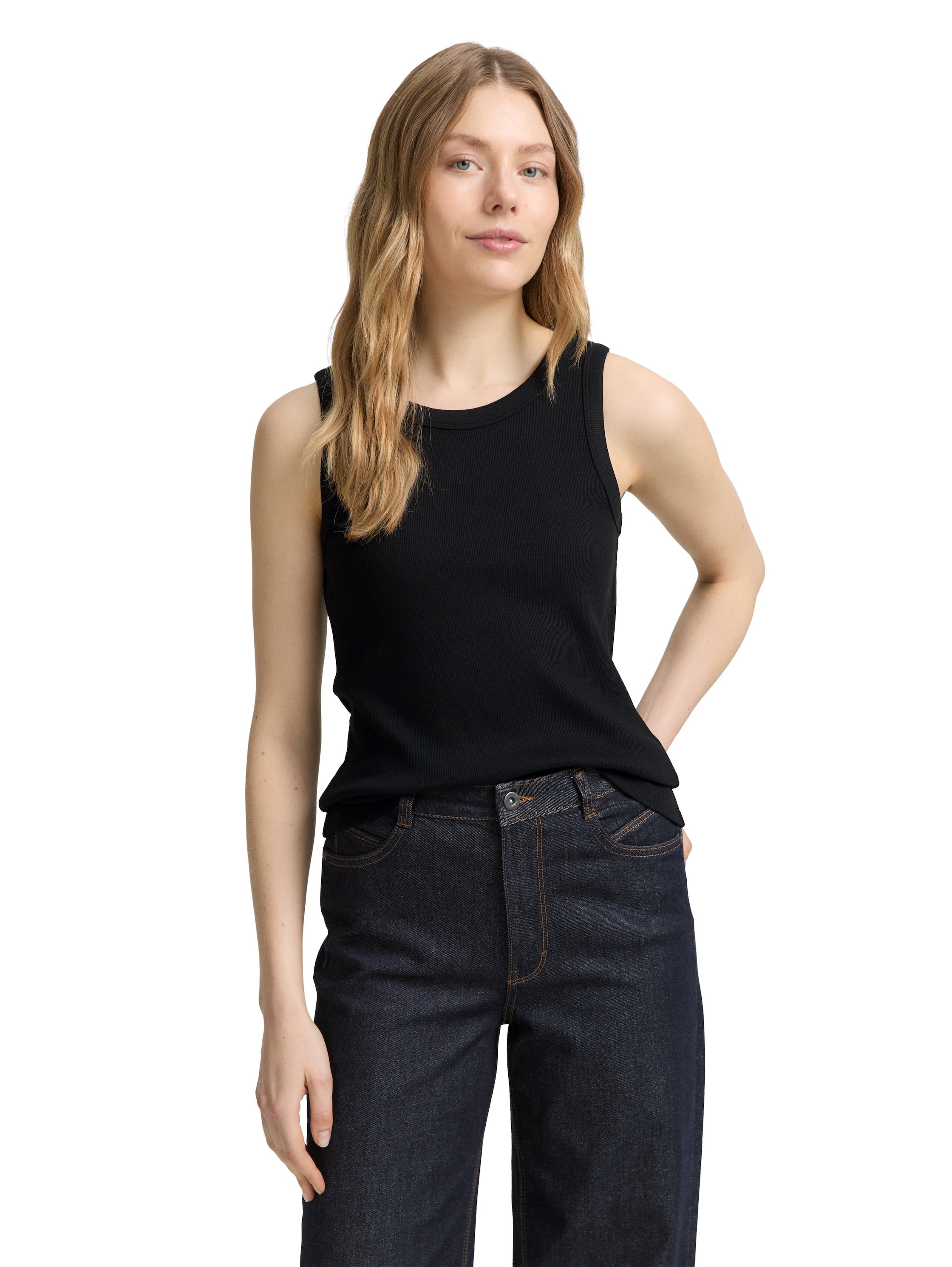 Tom Tailor Black Basic Ribbed T-shirt