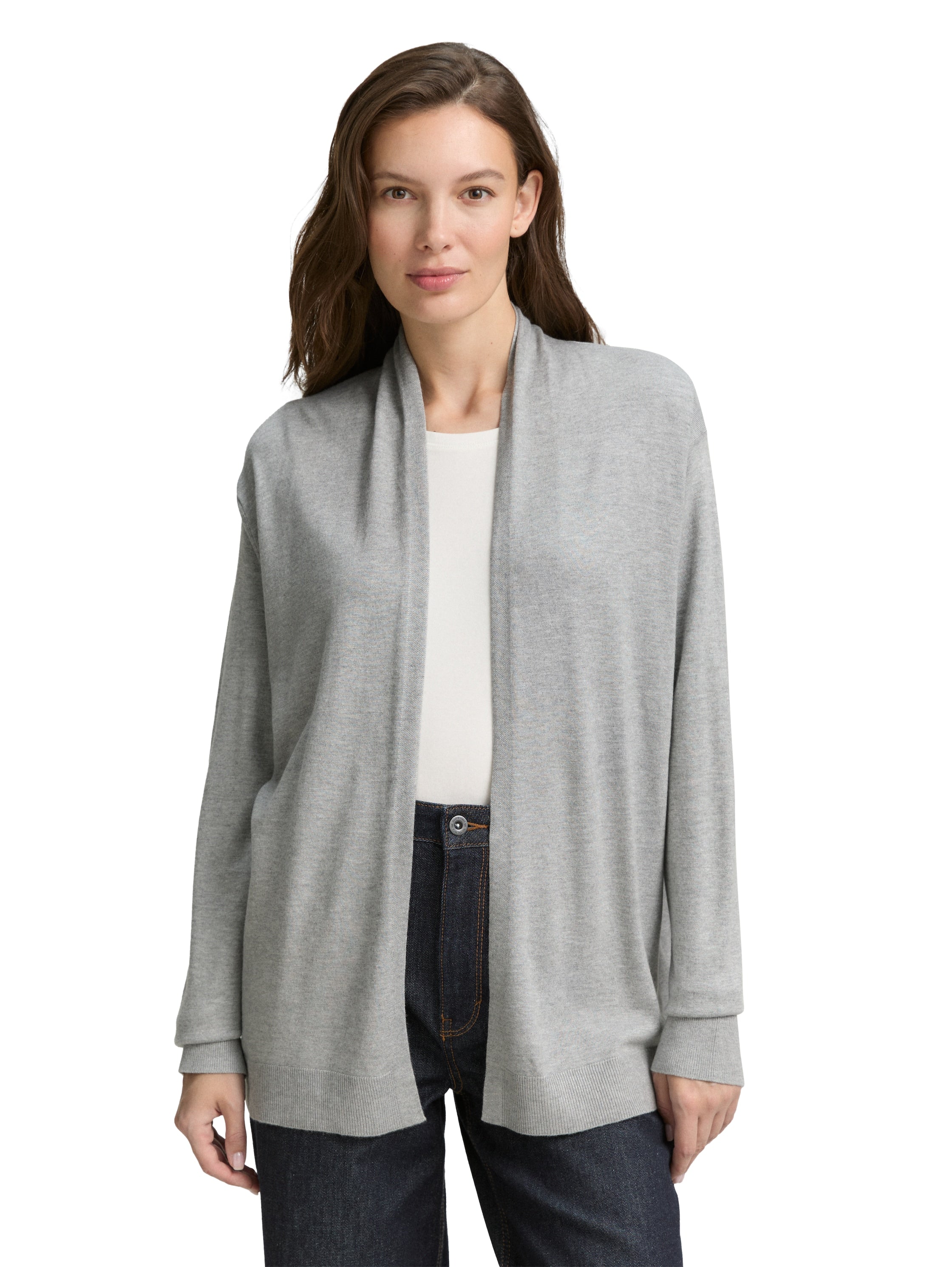 Tom Tailor Warm Grey Cardigan With Lapel Collar