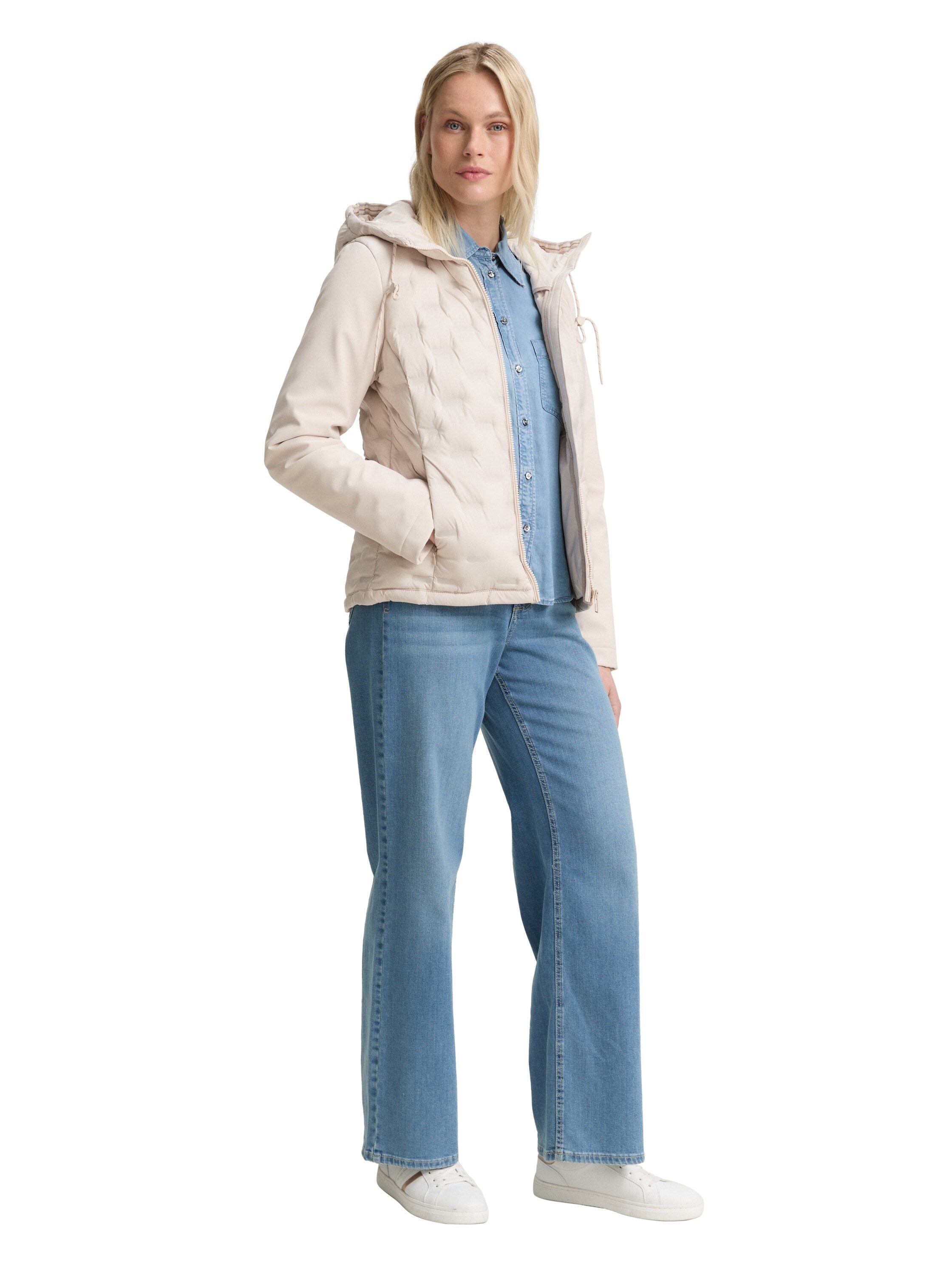 Tom Tailor Hybrid Quilted Jacket Offwhite With a Hood