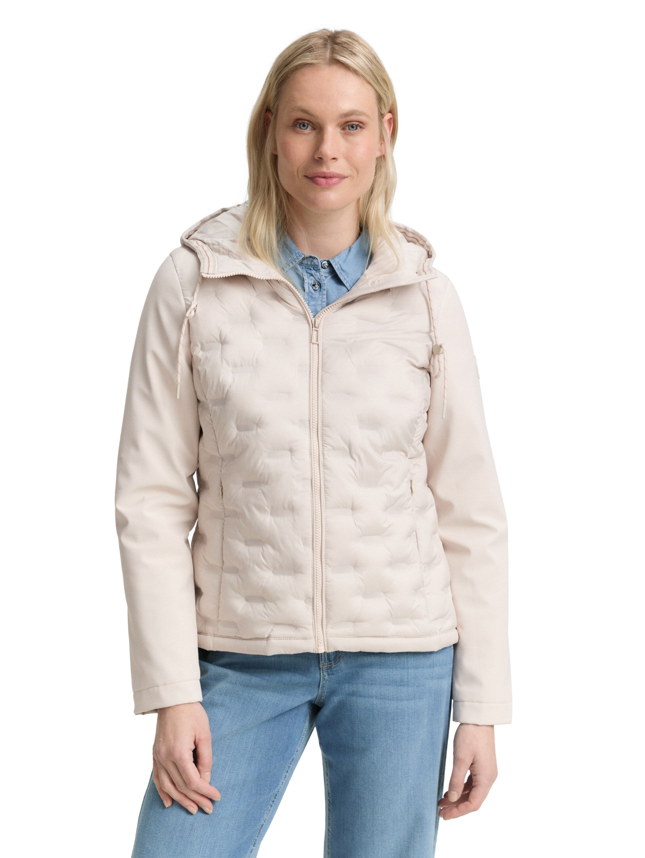 Tom Tailor Hybrid Quilted Jacket Offwhite With a Hood