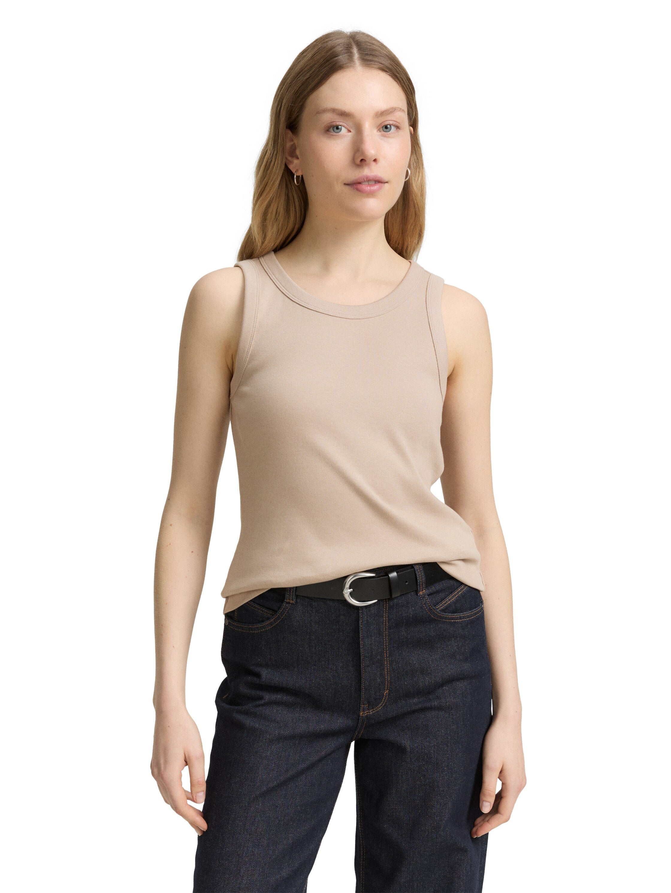 Tom Tailor Soft Taupe Grey Basic Ribbed T-shirt