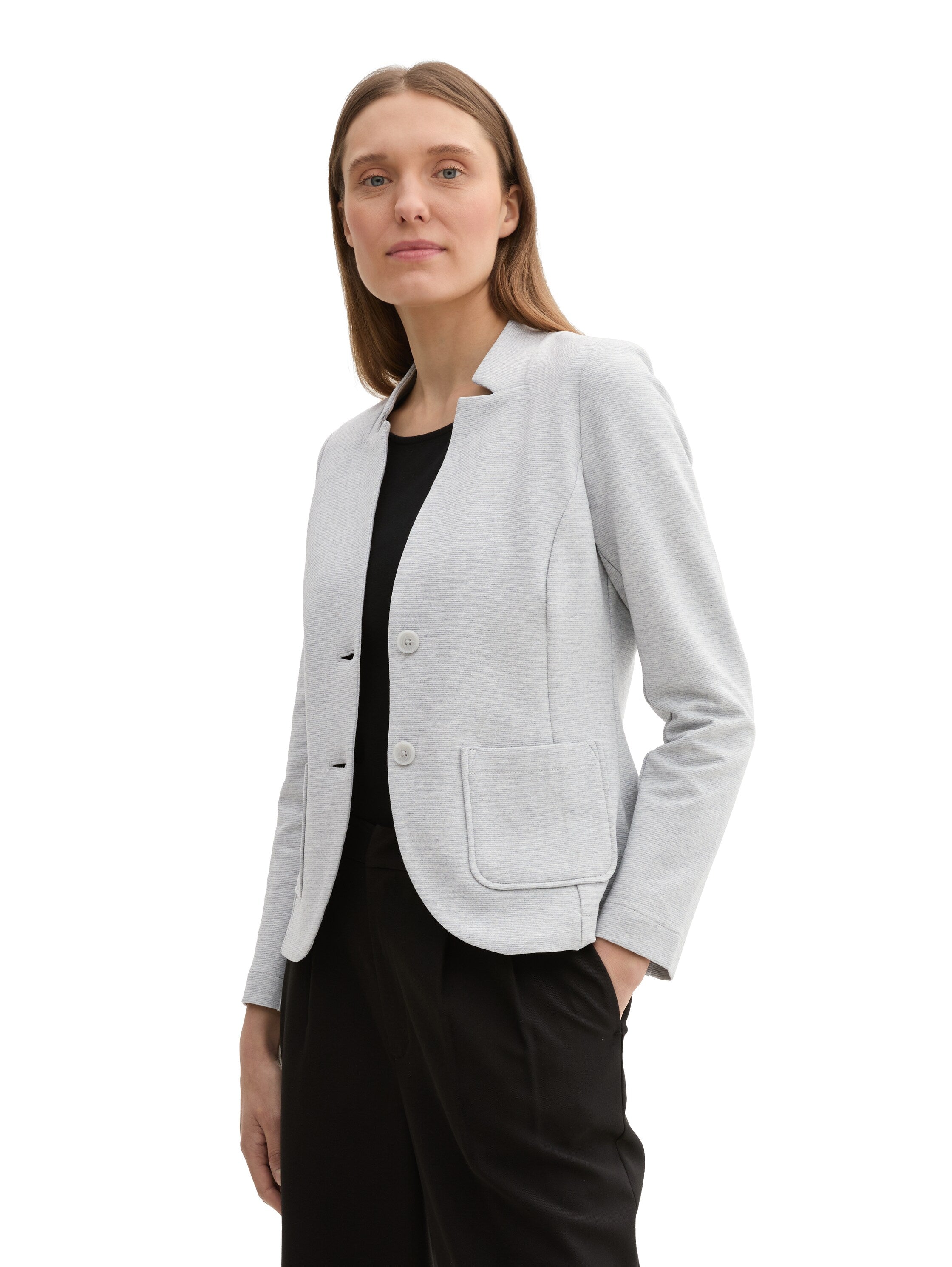 Tom Tailor Slim Fit Light Grey Blazer With Ottoman Texture