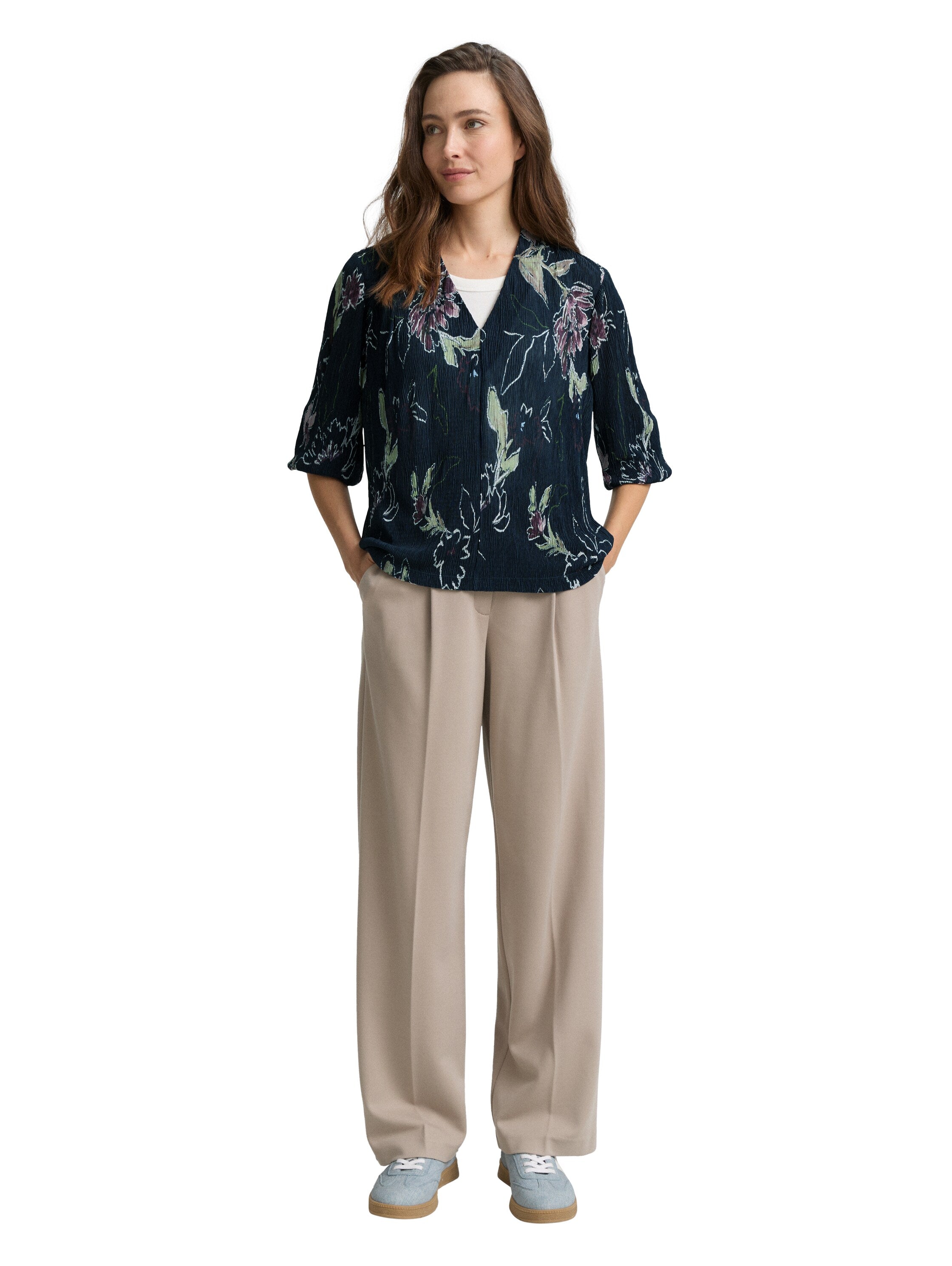 Tom Tailor Navy Printed V-Neck Blouse