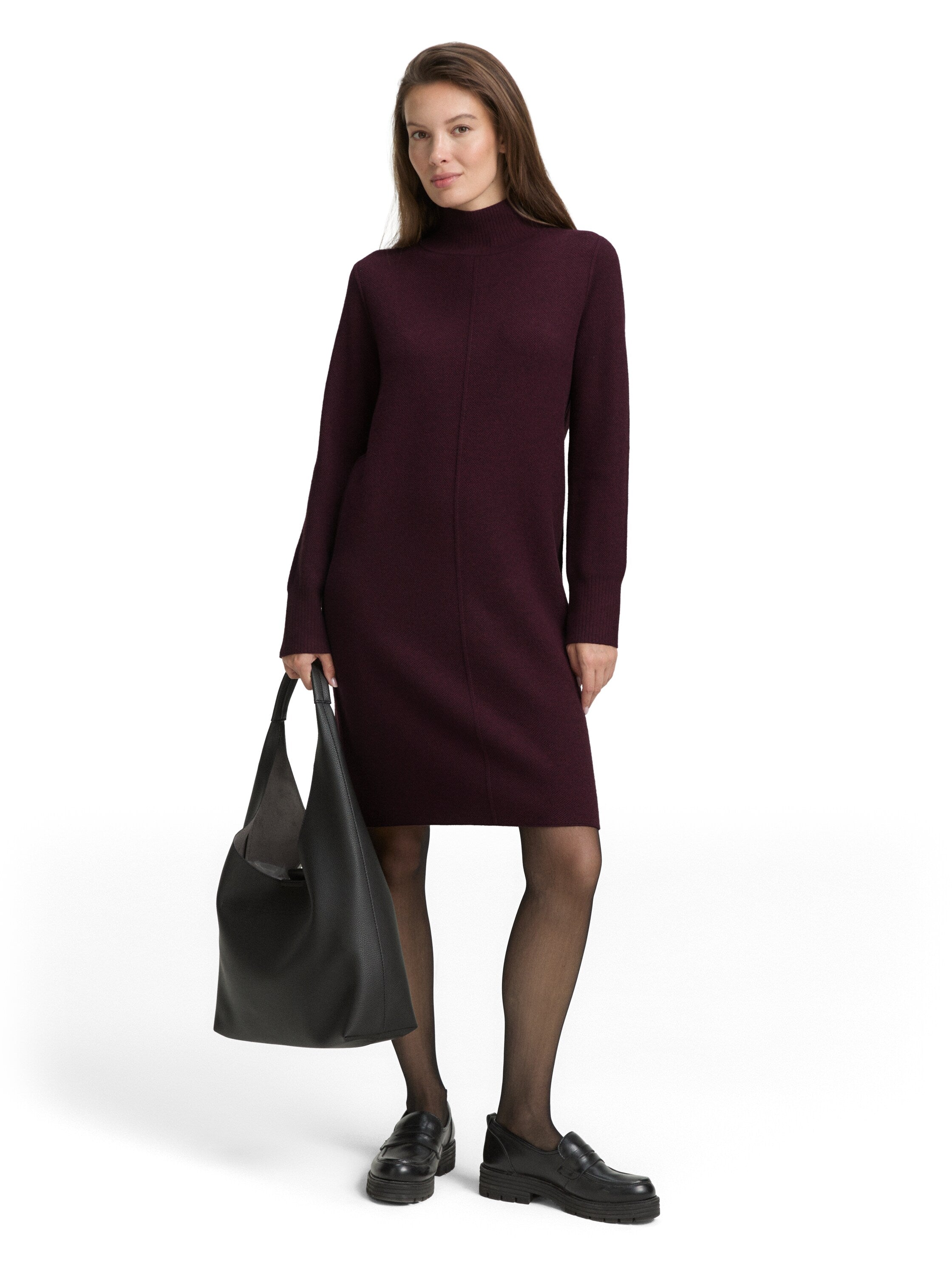 Tom Tailor Knit Bordo Dress With Stand up Collar