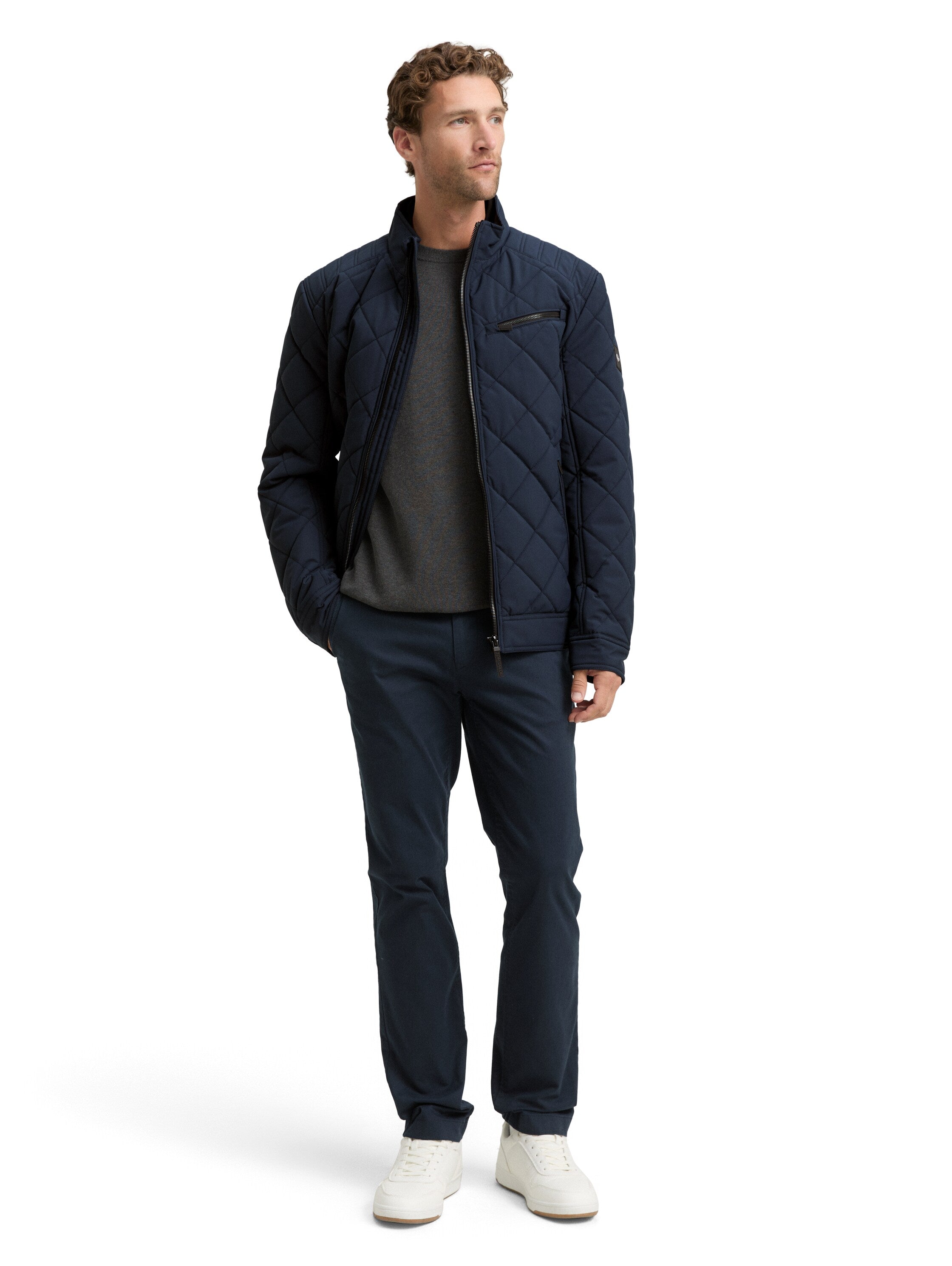 Tom Tailor Navy Padded Zippered Jacket Stand up Collar