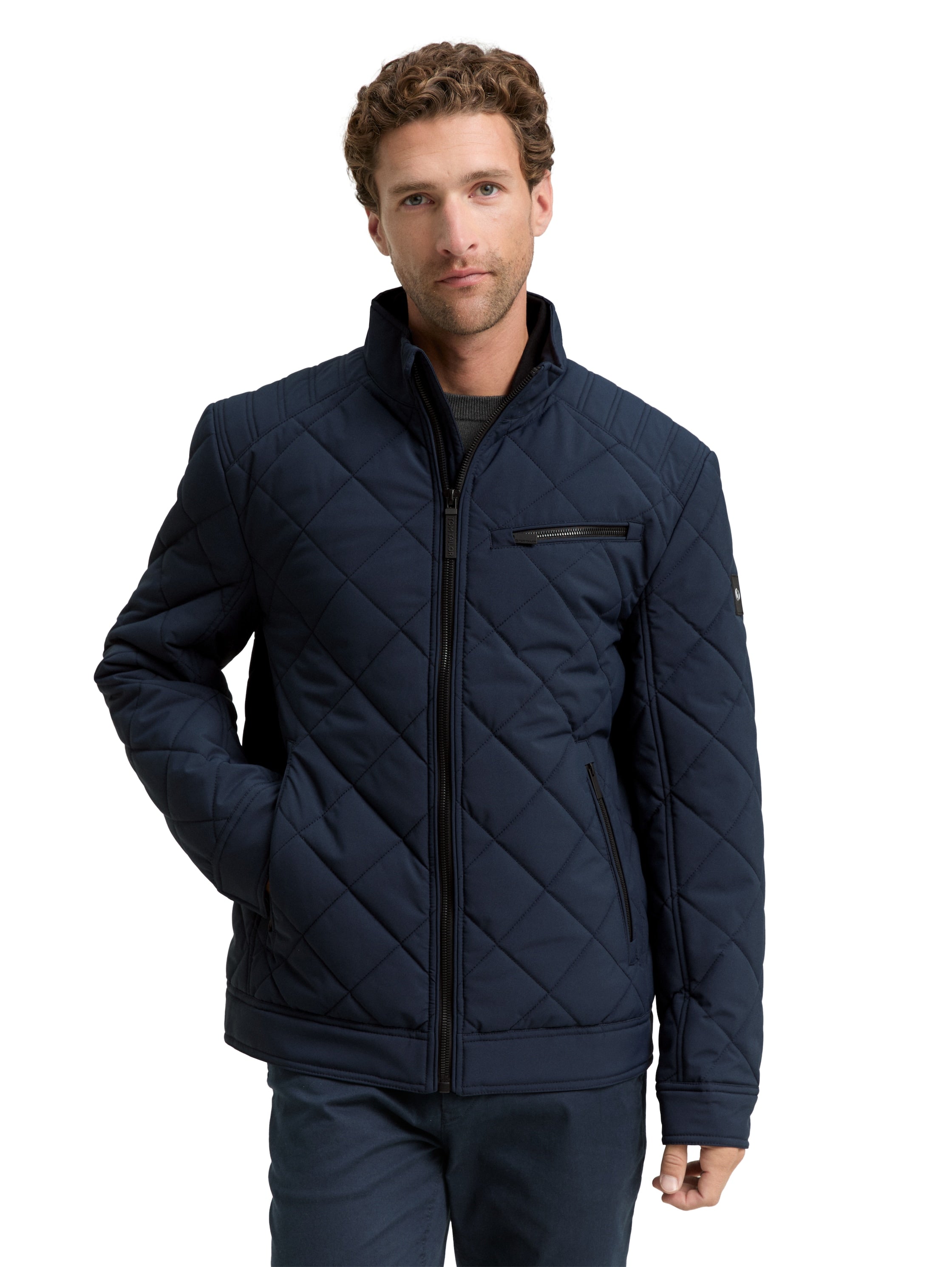 Tom Tailor Navy Padded Zippered Jacket Stand up Collar