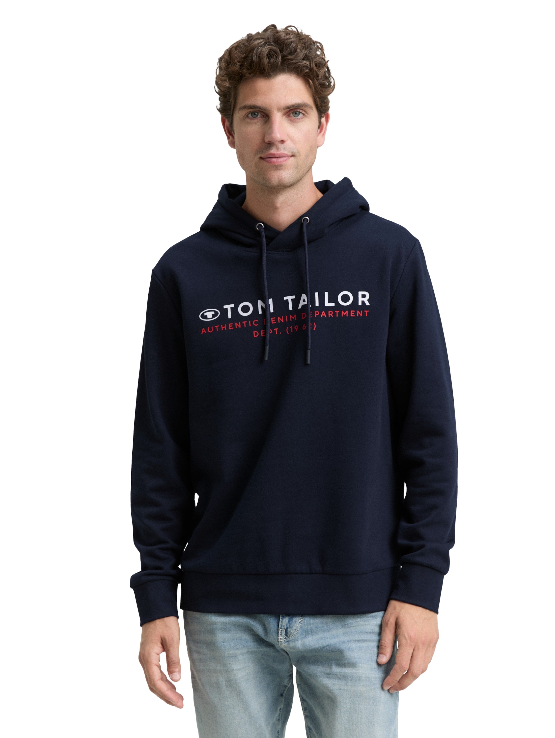 Tom Tailor Navy Hoodie with Logo Print