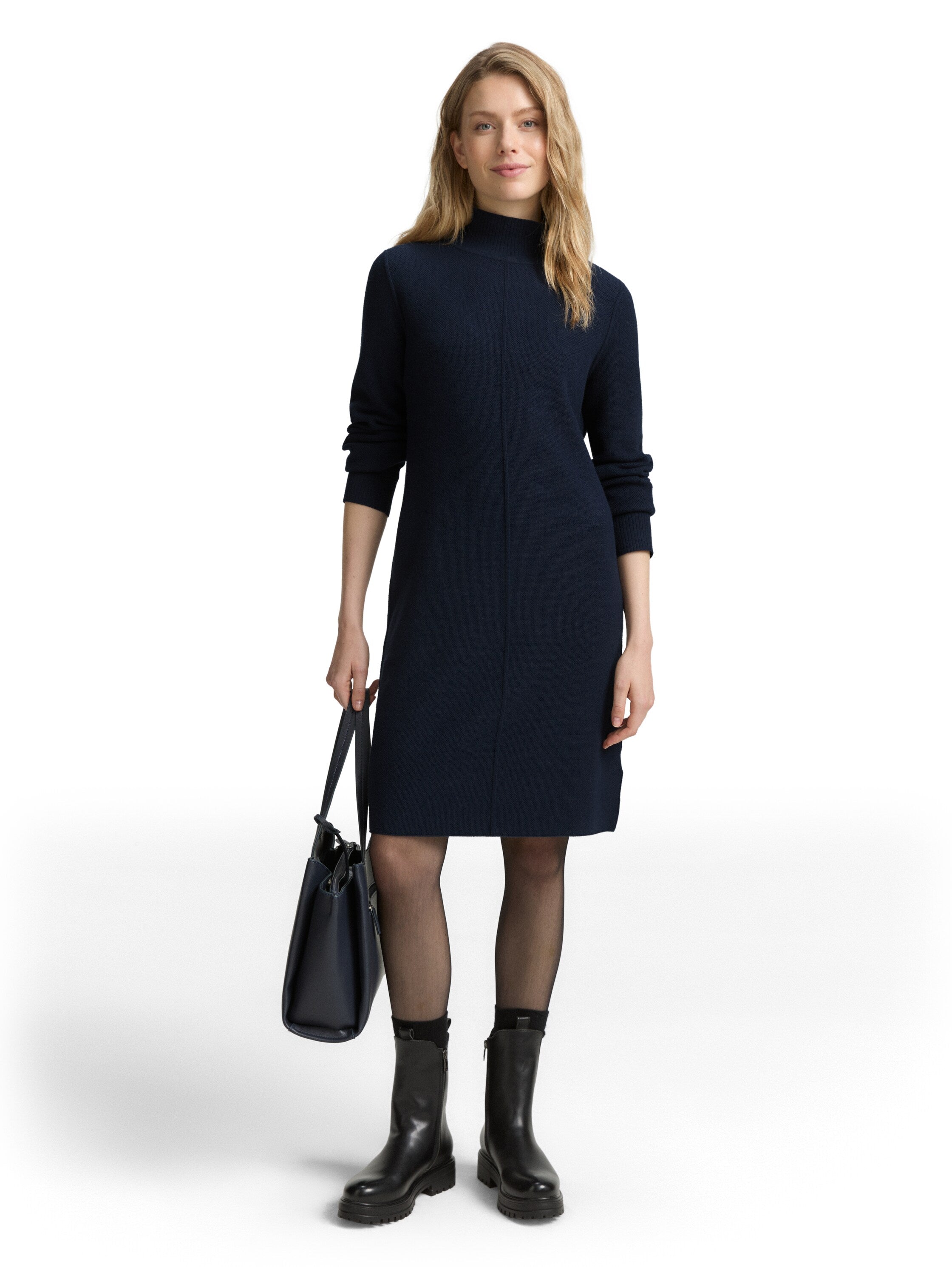 Tom Tailor Knit Navy Dress With Stand up Collar
