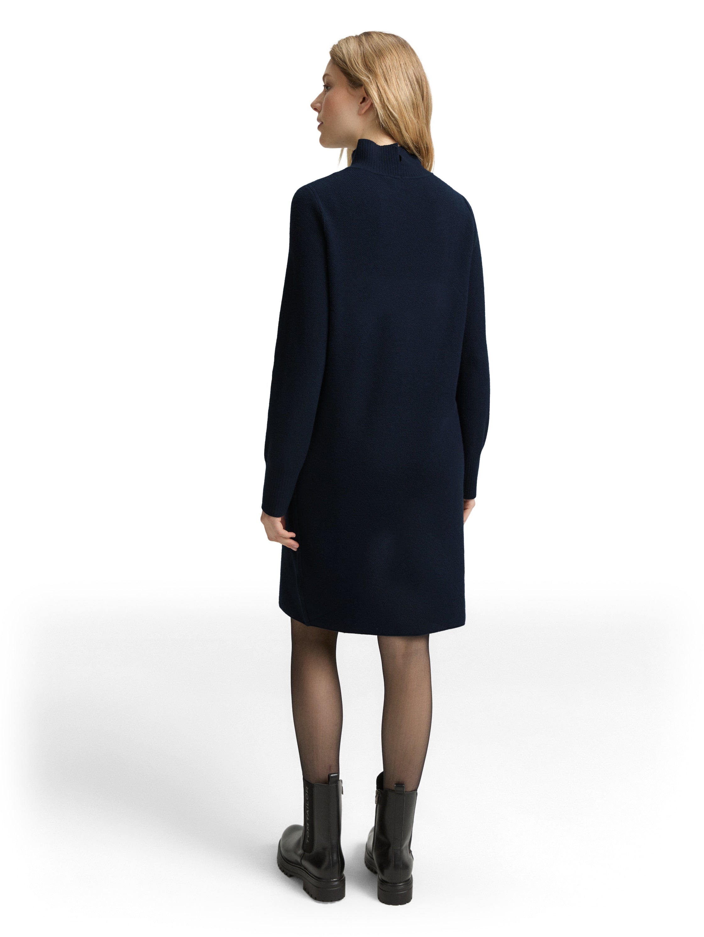 Tom Tailor Knit Navy Dress With Stand up Collar