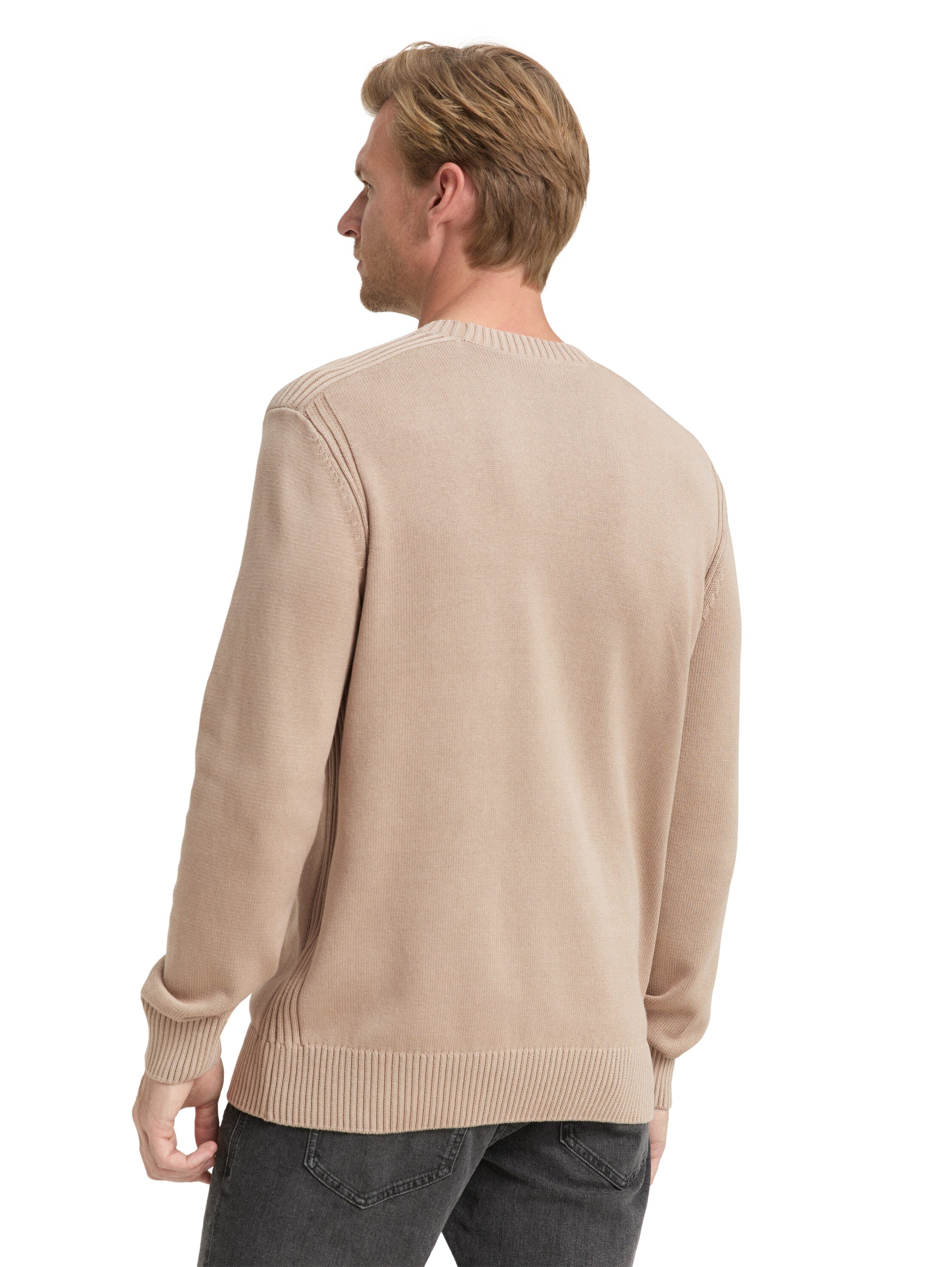 Tom Tailor Washed-look knitted Light Beige Pullover Made From Cotton