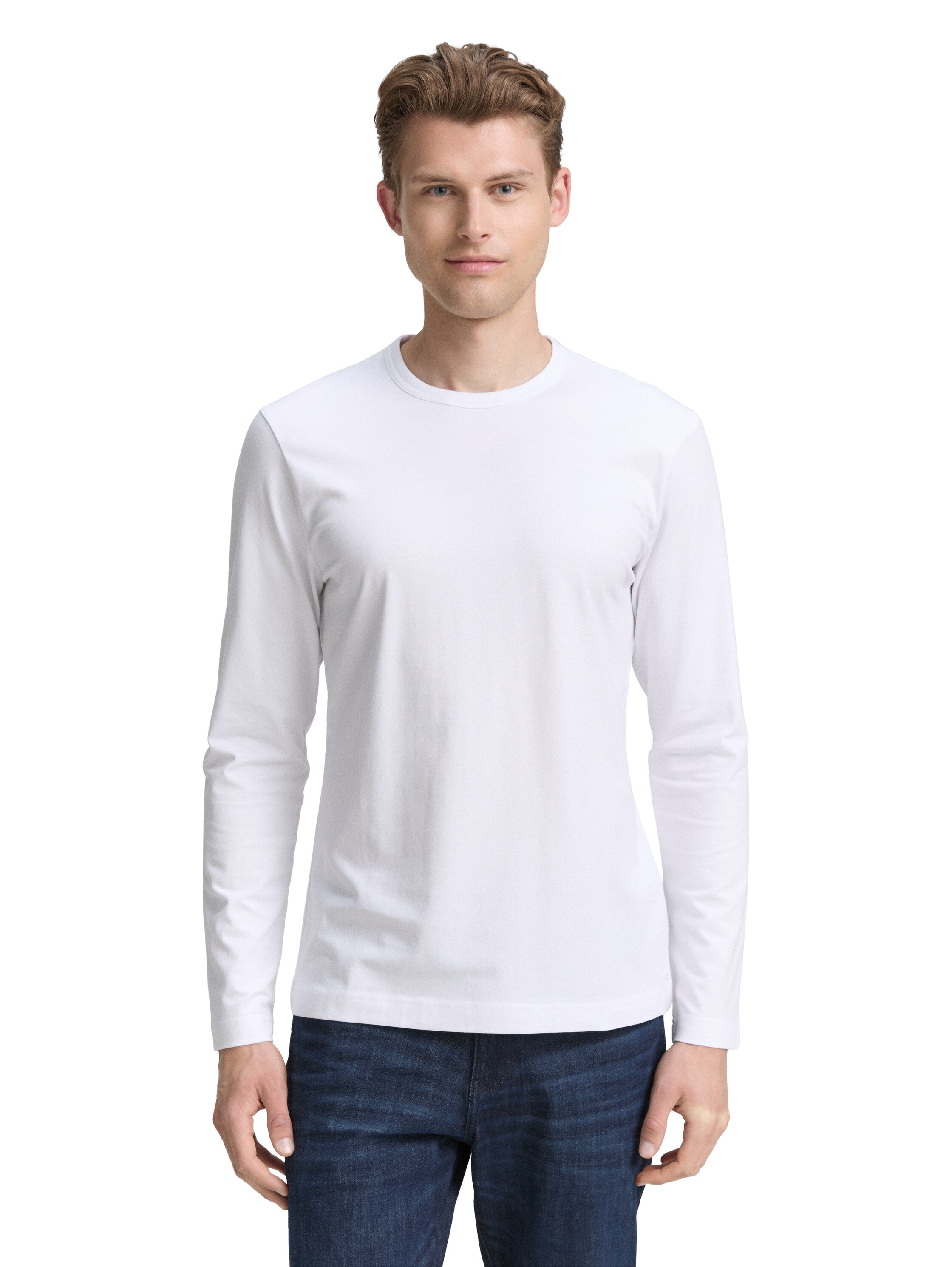 Tom Tailor Slim Fit Long Sleeve White T-Shirt with Stretch