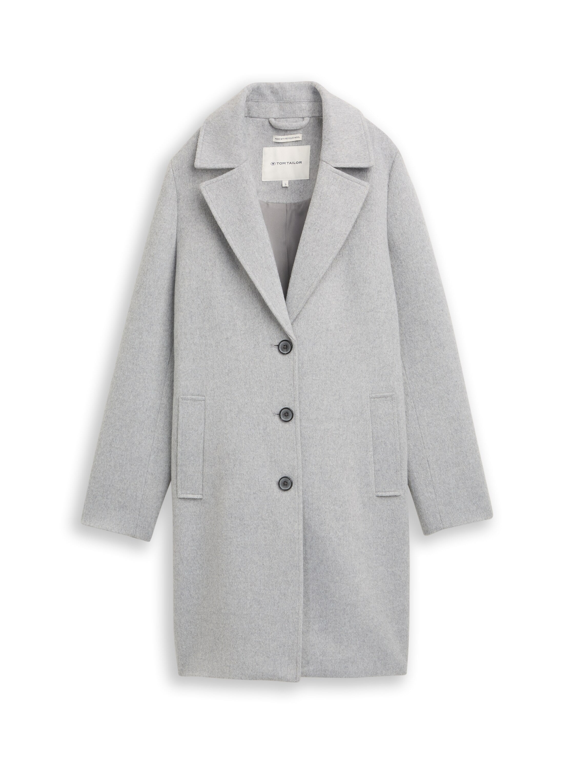 Tom Tailor Wool Grey Coat With Slit Pockets