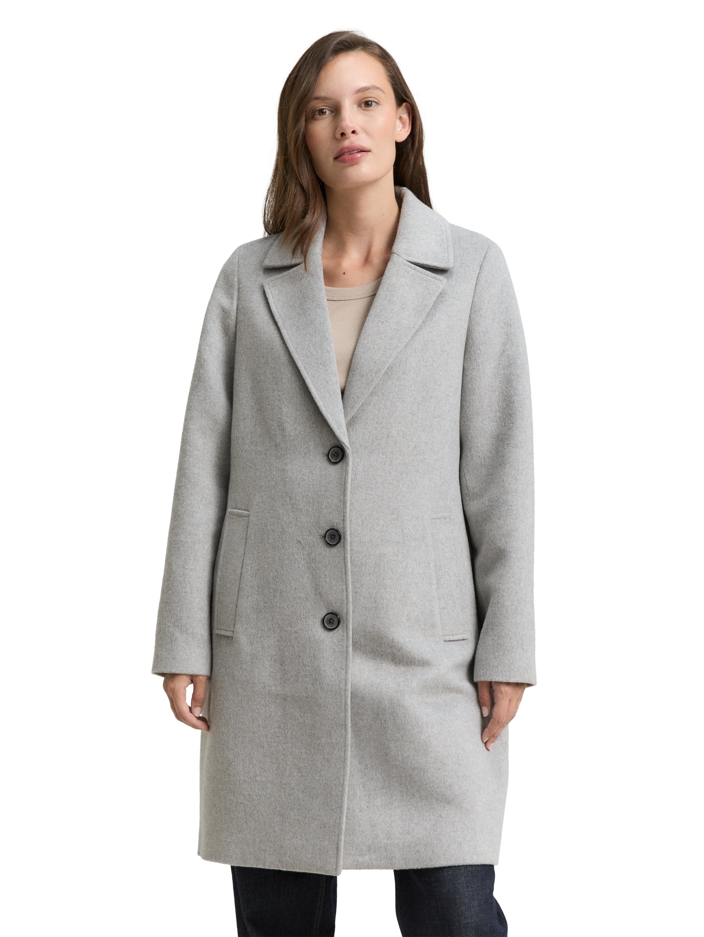 Tom Tailor Wool Grey Coat With Slit Pockets