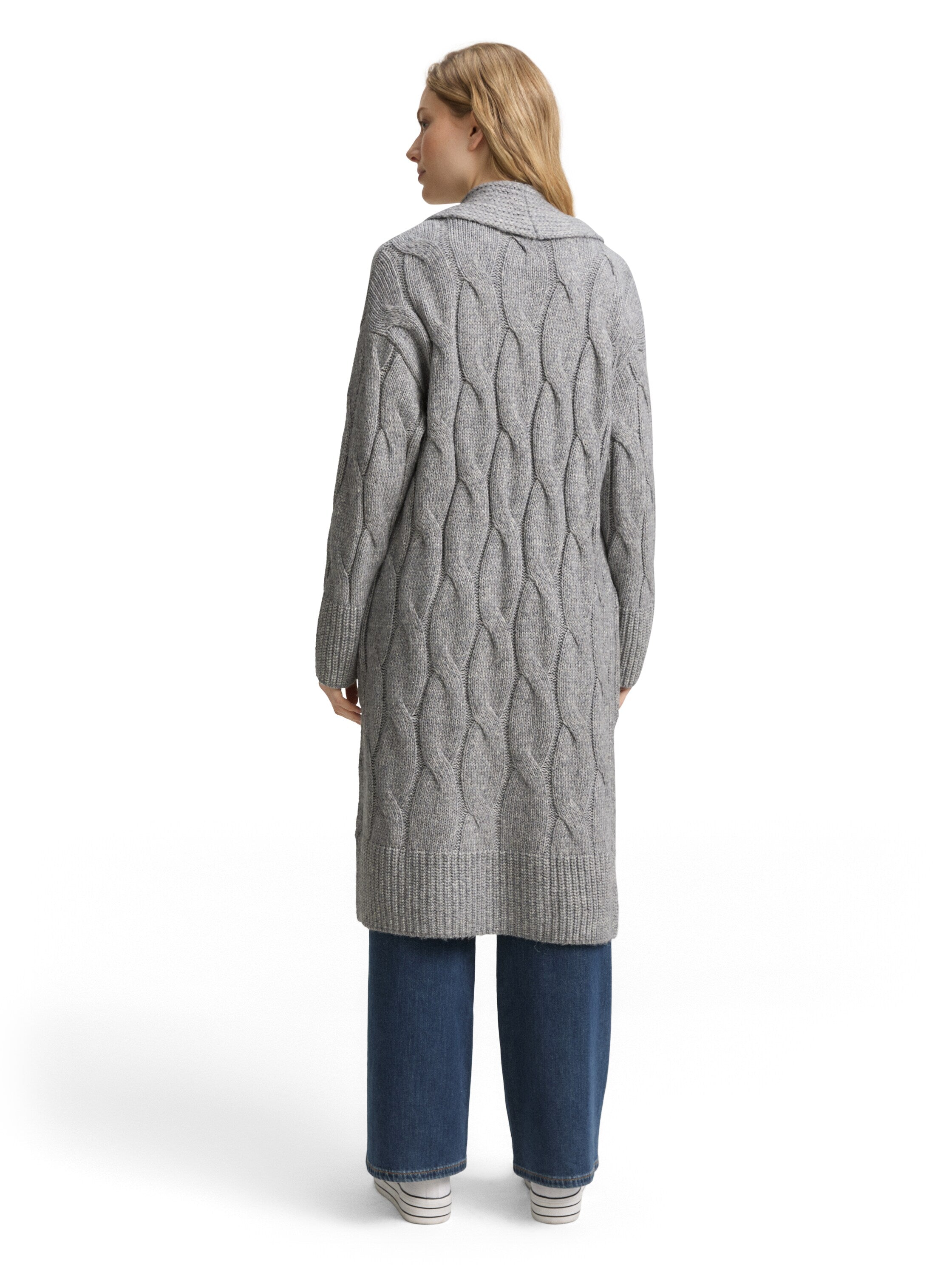 Tom Tailor Loose Fit Silver Grey Cardigan With Cable Knit Pattern