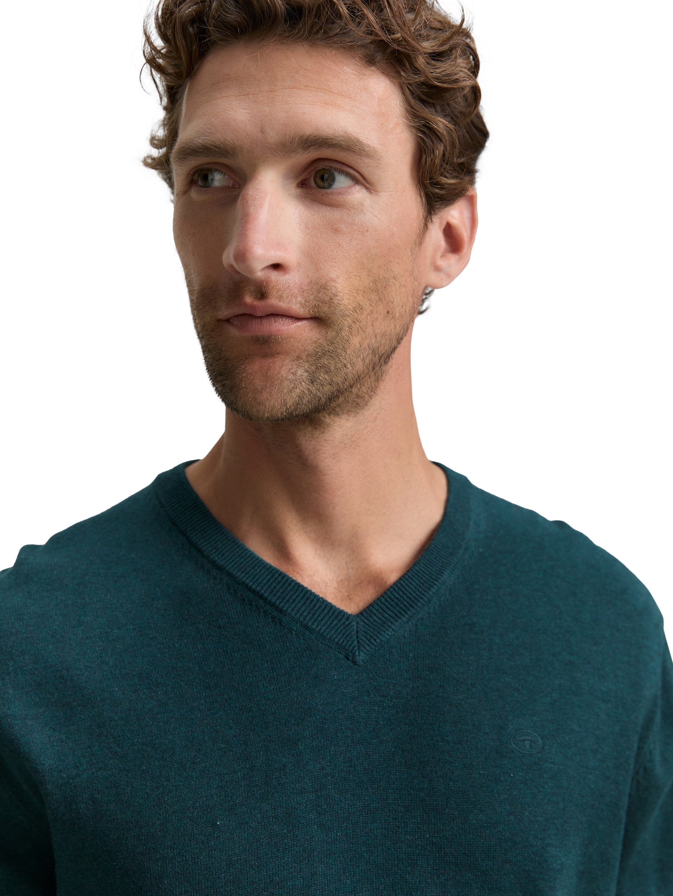 Tom Tailor Cotton V-Neck Knitted Dark Green Pullover