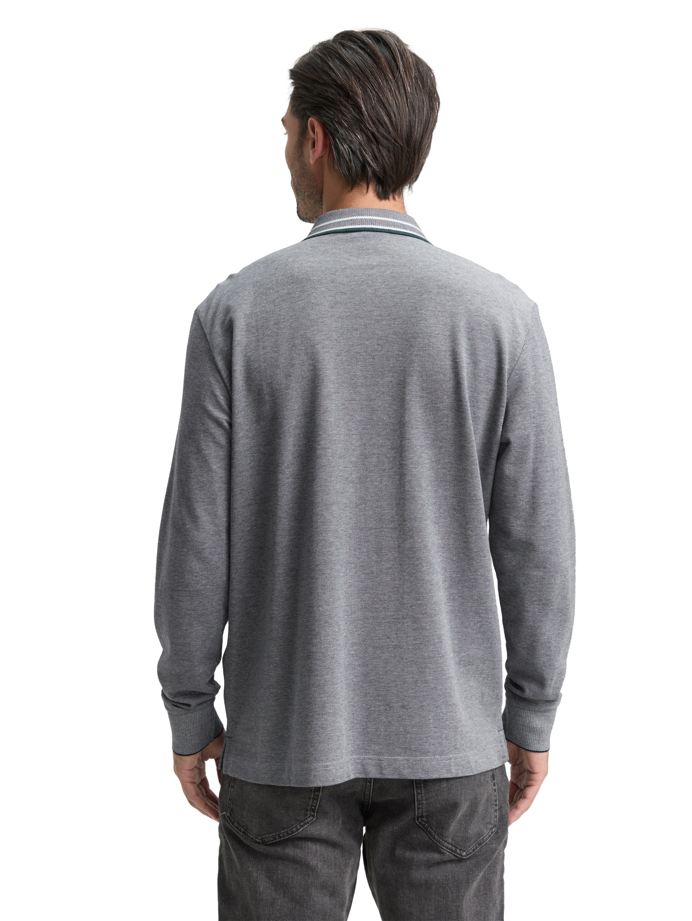 Tom Tailor Long-sleeved Piqué Grey Polo with Logo Print