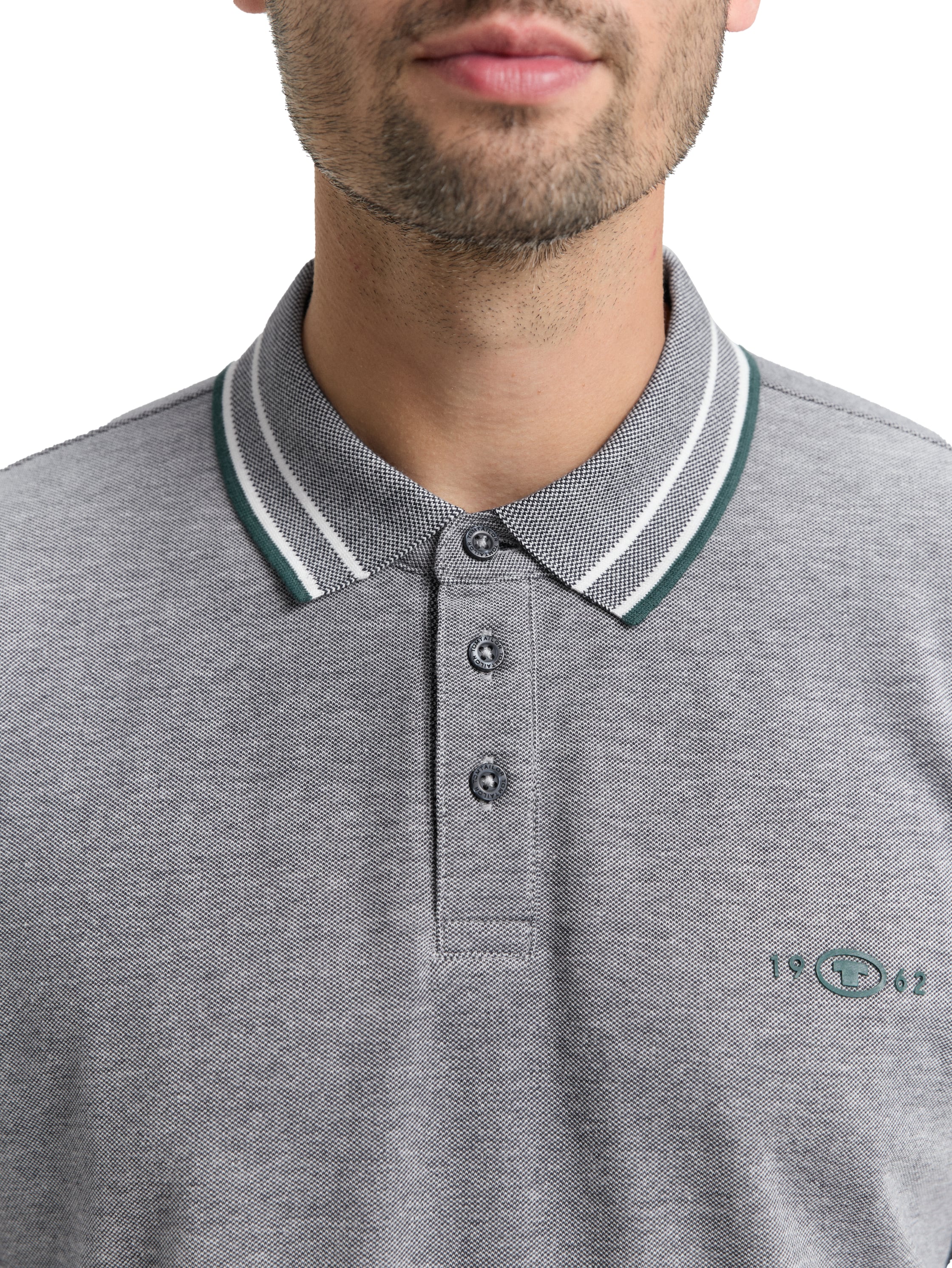 Tom Tailor Long-sleeved Piqué Grey Polo with Logo Print