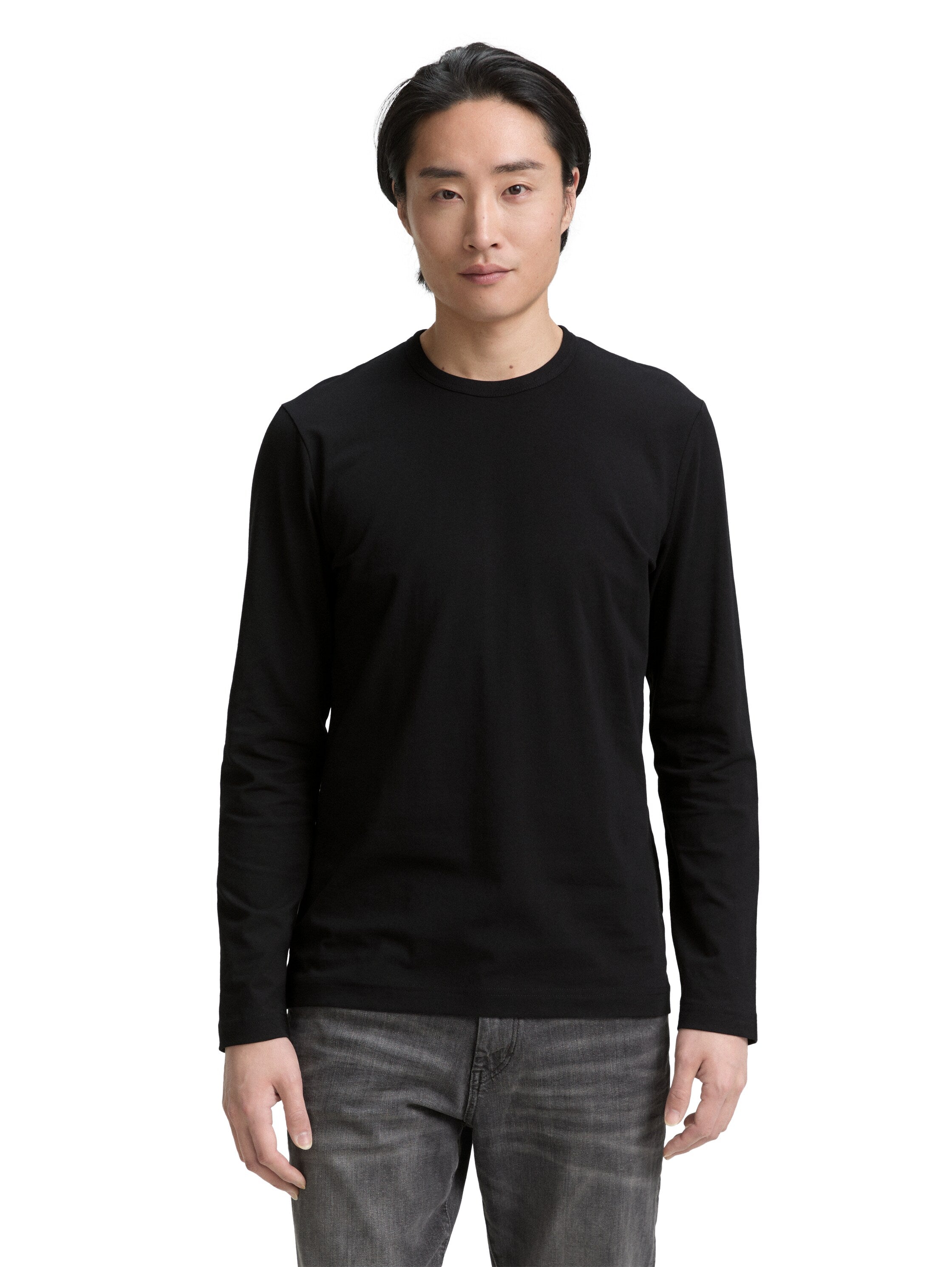 Tom Tailor Slim Fit Long Sleeve Black T-Shirt with Stretch