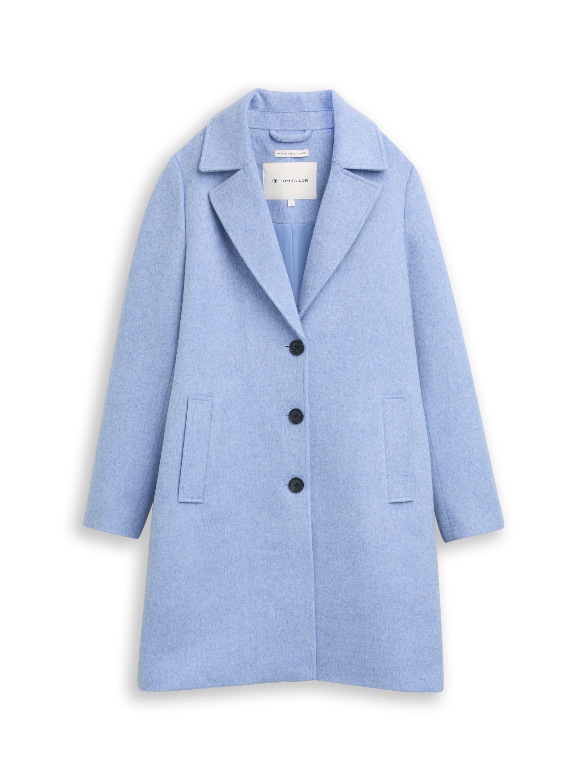 Tom Tailor Wool Blue Coat With Slit Pockets