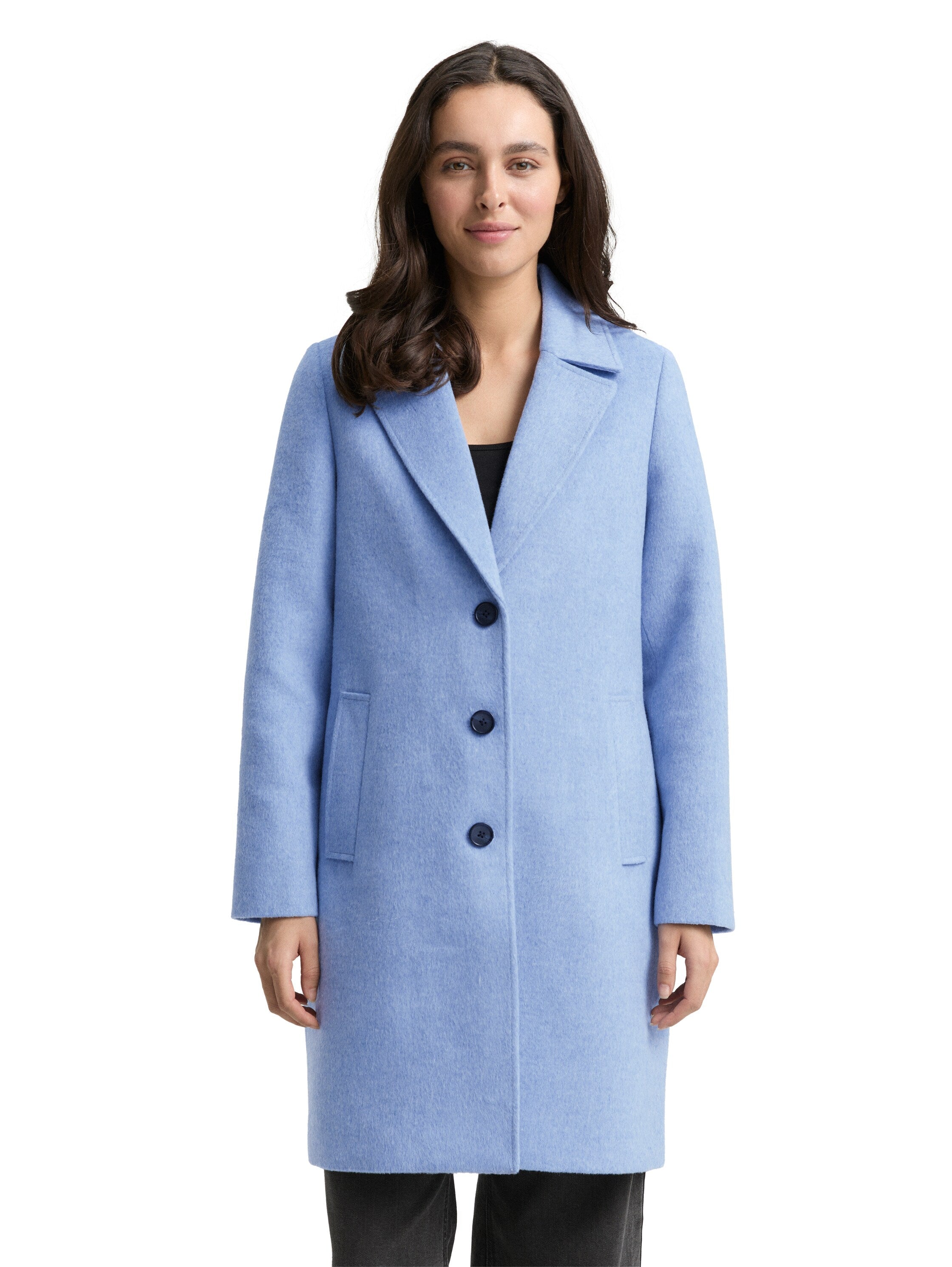 Tom Tailor Wool Blue Coat With Slit Pockets