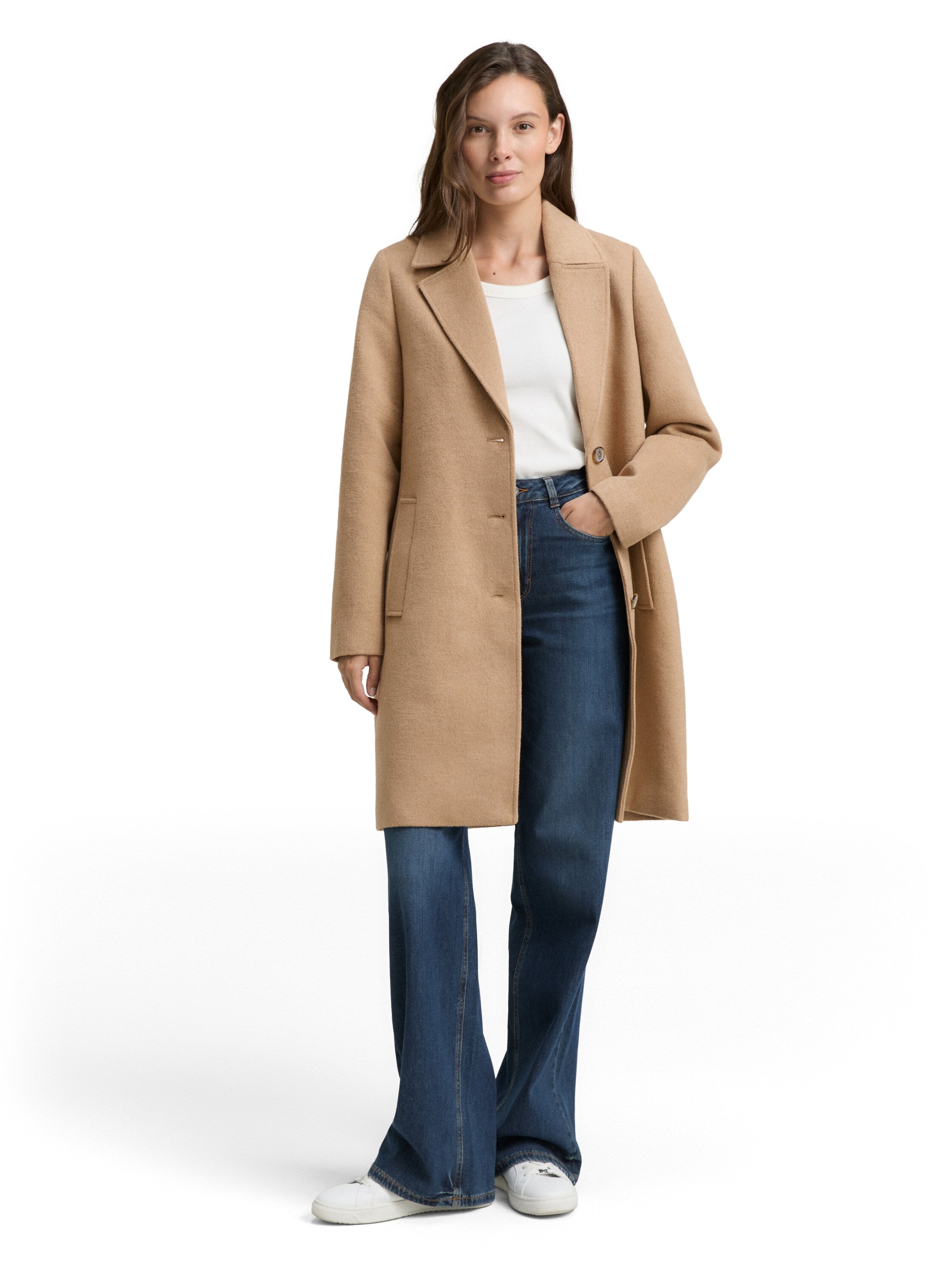 Tom Tailor Wool Beige Coat With Slit Pockets