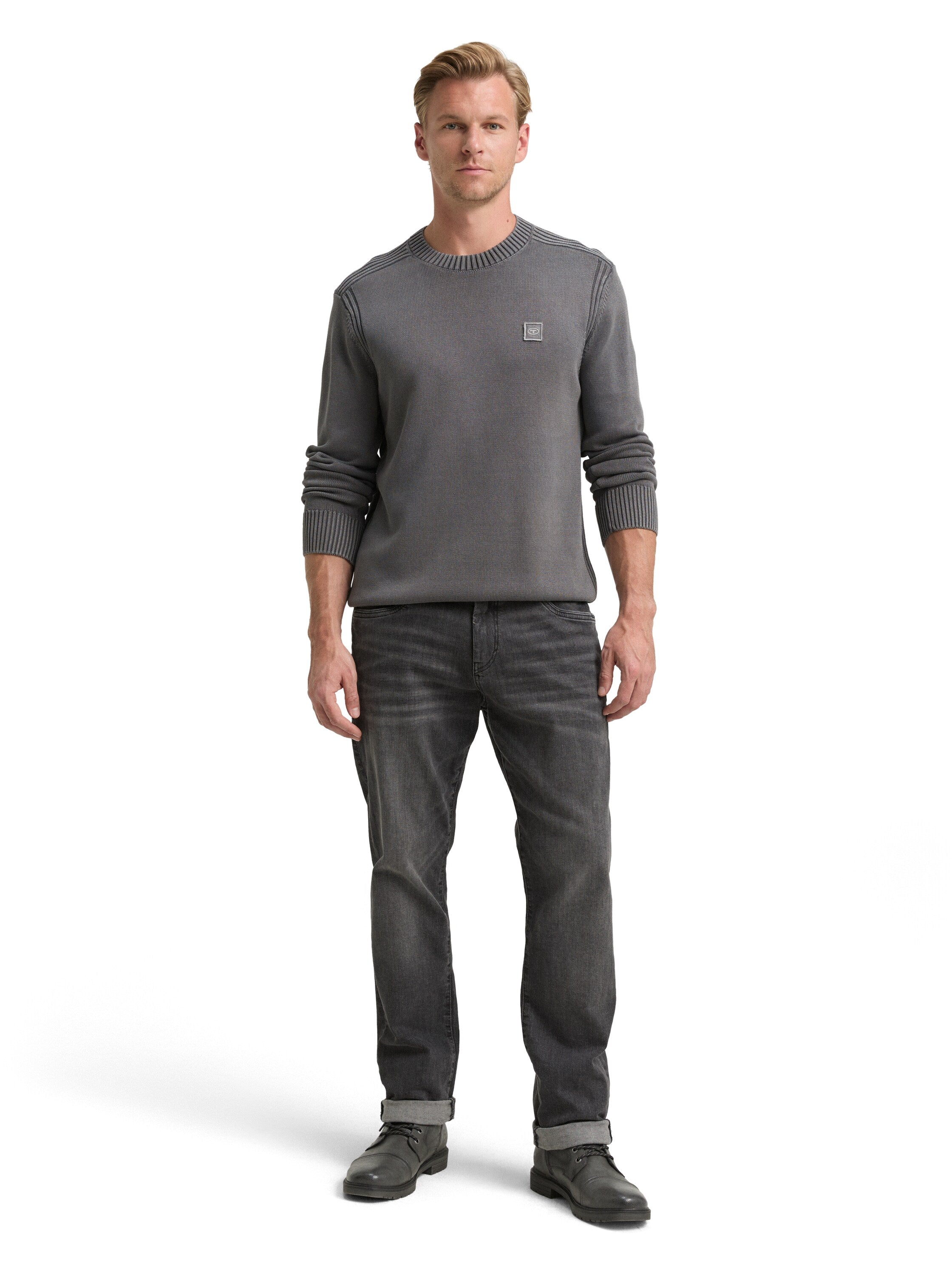 Tom Tailor Washed-look knitted Dark Grey Pullover Made From Cotton