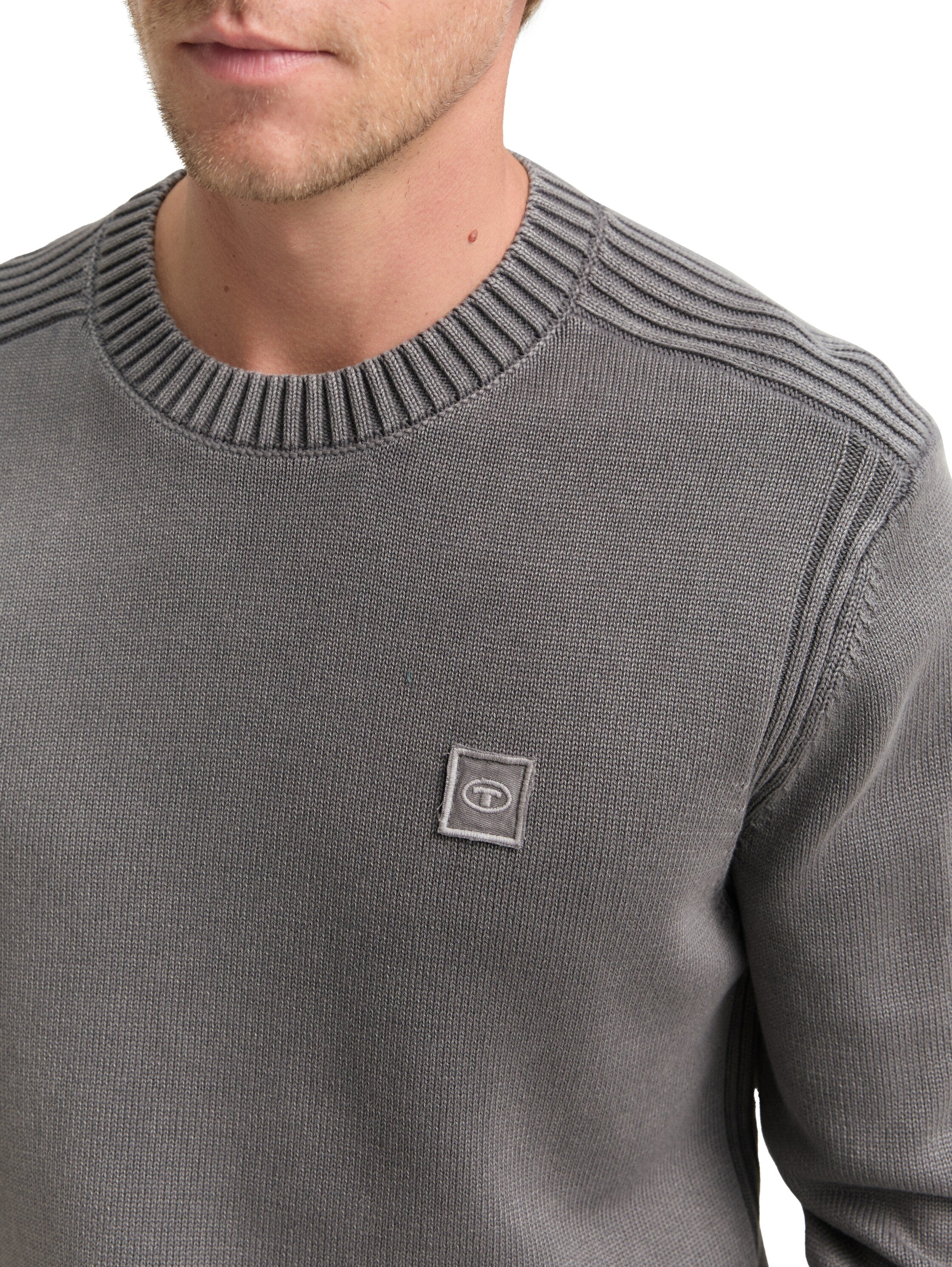 Tom Tailor Washed-look knitted Dark Grey Pullover Made From Cotton