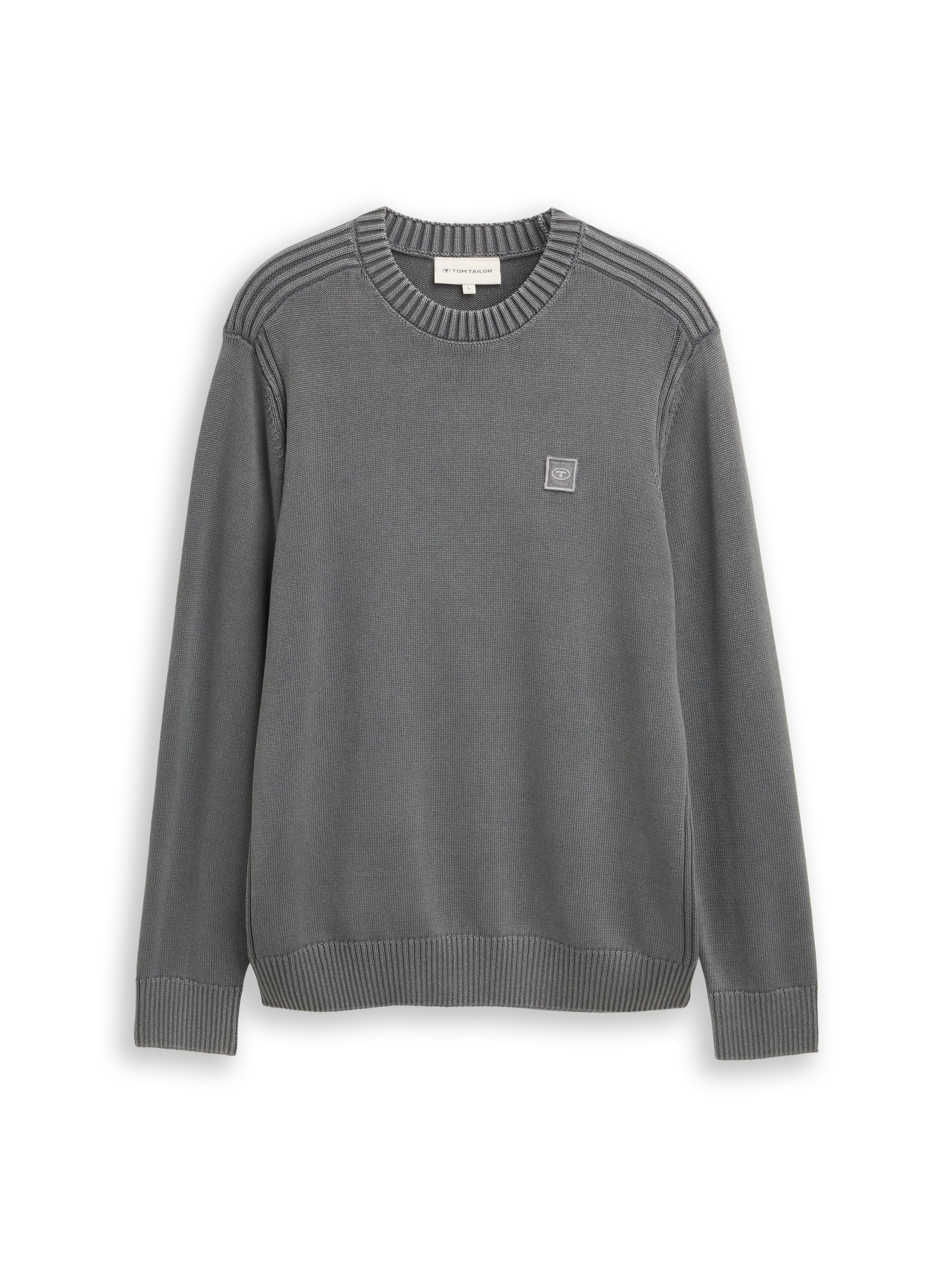 Tom Tailor Washed-look knitted Dark Grey Pullover Made From Cotton