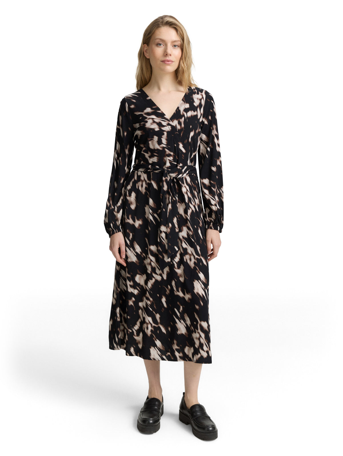 Tom Tailor Wrap Midi Dress with Pattern & Elasticated Cuffs