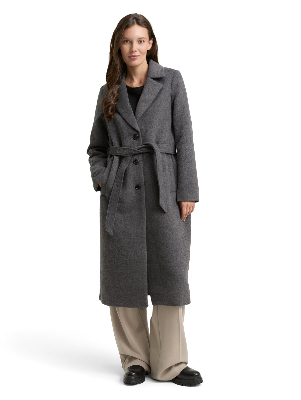 Tom Tailor Dark Anthra Wool Coat with Belt